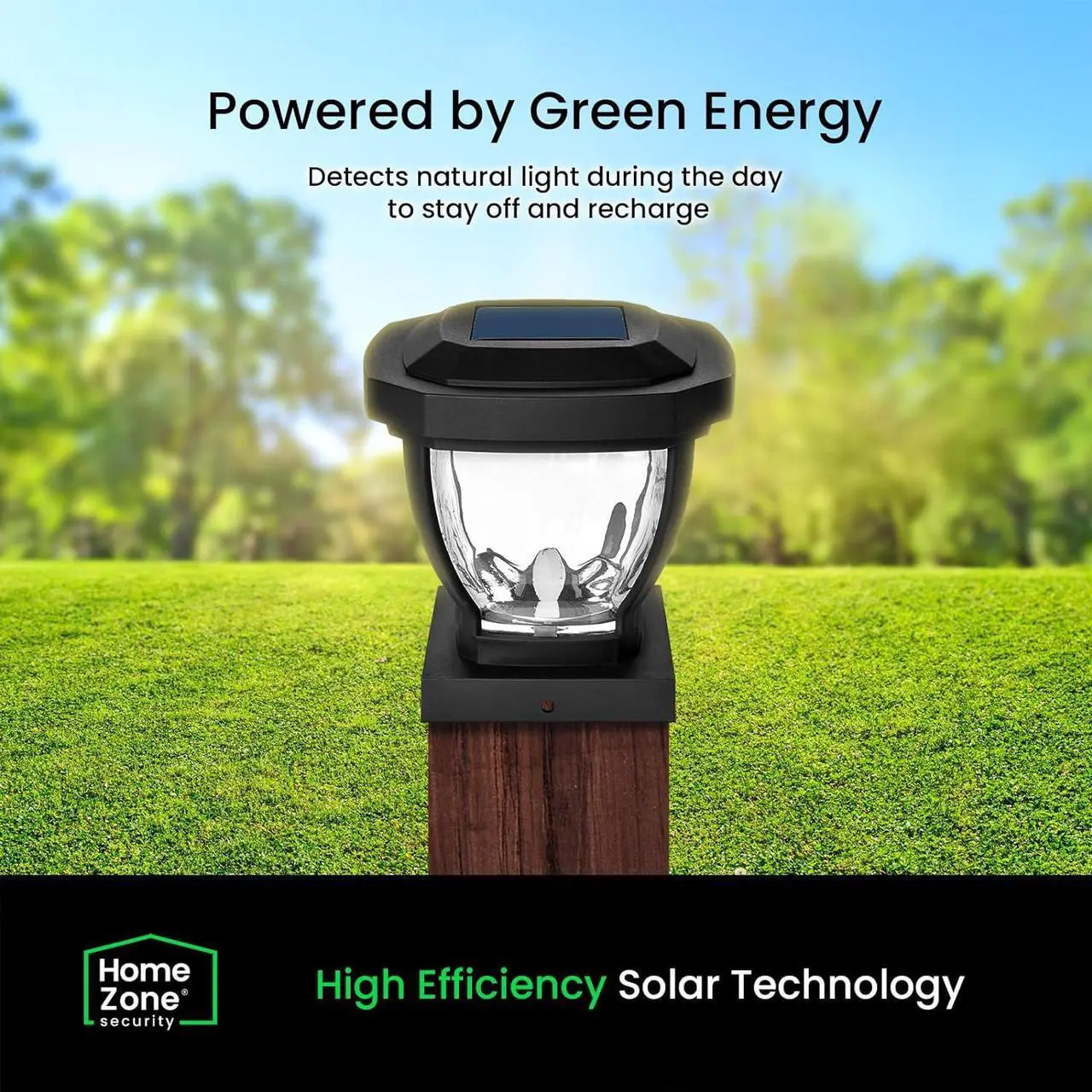 Alt view image 4 of 7 - Home Zone Security Solar Post Cap Lights - Decorative Glass LED Outdoor 4x4 (3.5 x 3.5 in.) Post Lights, Black (2-Pack)