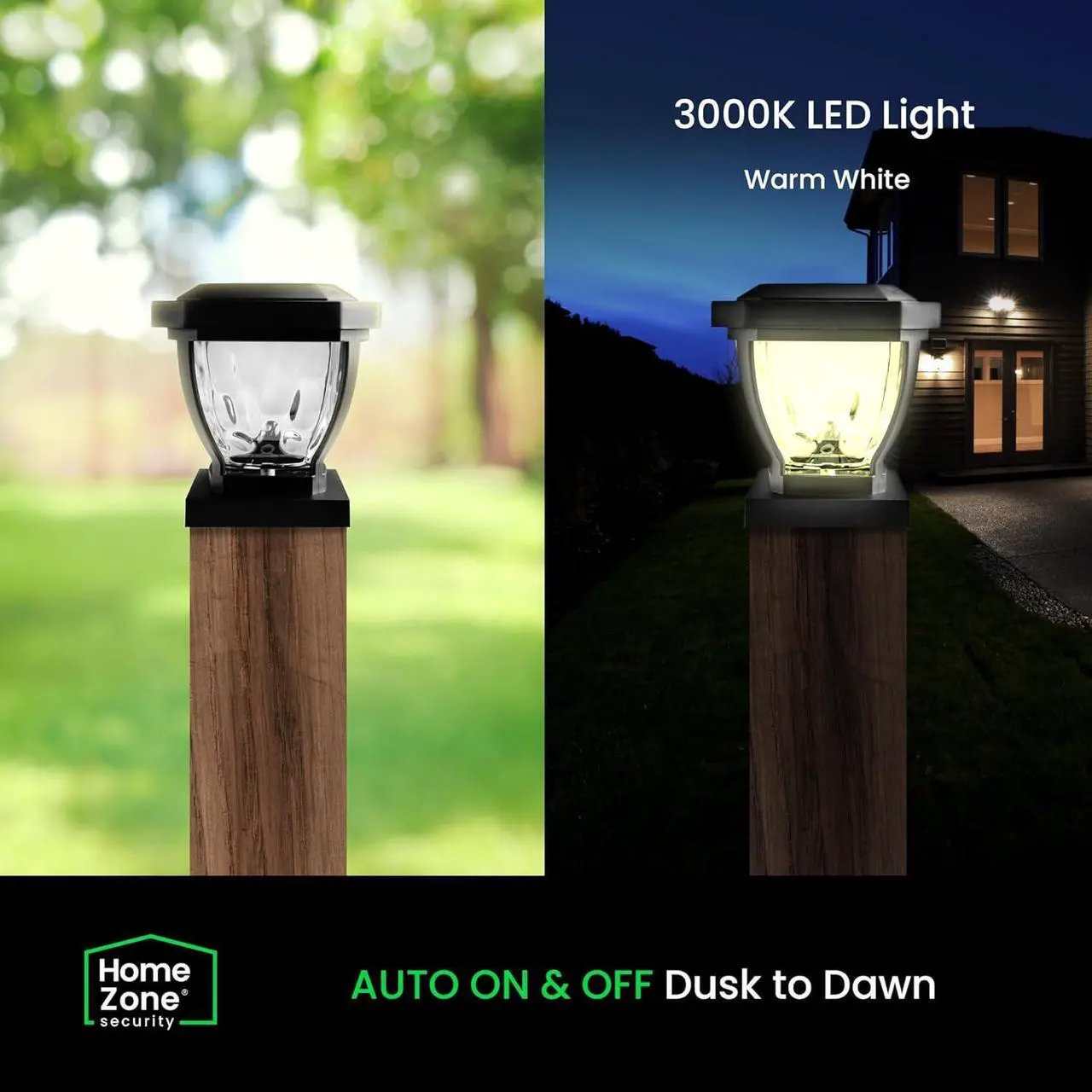 Alt view image 5 of 7 - Home Zone Security Solar Post Cap Lights - Decorative Glass LED Outdoor 4x4 (3.5 x 3.5 in.) Post Lights, Black (2-Pack)