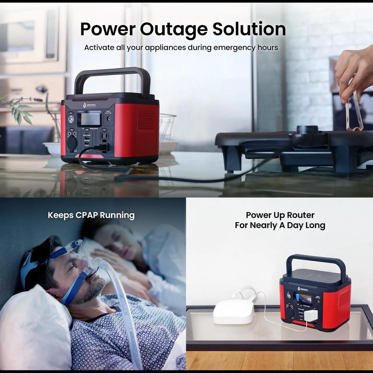 Alt view image 6 of 8 - ARROWHEAD OUTDOOR 296W Portable Power Station, Lithium, Solar Generator, 120V/300W (Peak 600W) Pure Sine Wave AC Outlet, USB-C PD 60W, Case, Outdoor, Home Emergency, Power Outage, RV, Camping, CPAP