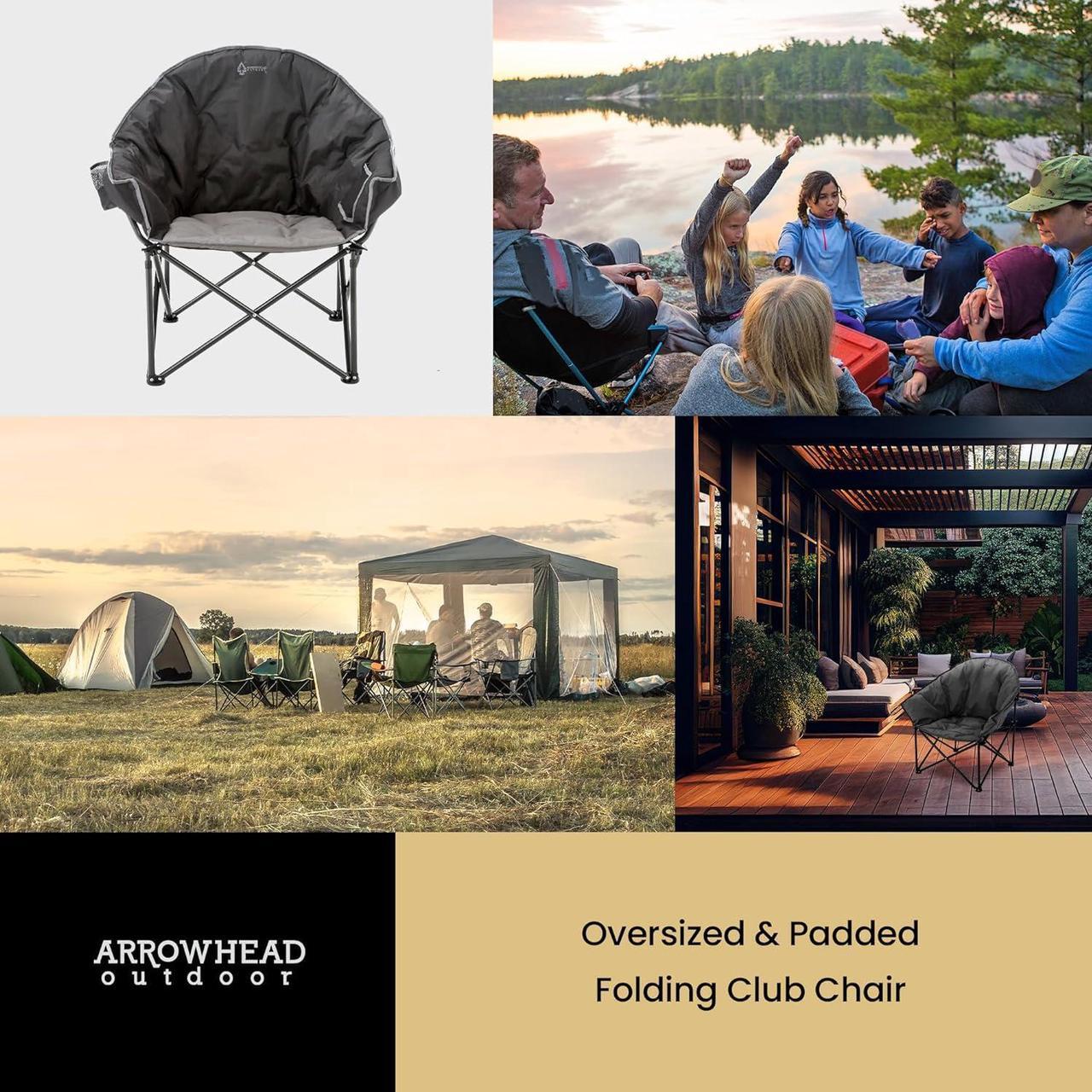 Alt view image 7 of 8 - ARROWHEAD OUTDOOR Oversized Heavy-Duty Club Folding Camping Chair w/External Pocket, Cup Holder, Portable, Padded, Moon, Round, Saucer, Supports 330lbs, Carrying Bag, USA-Based Support