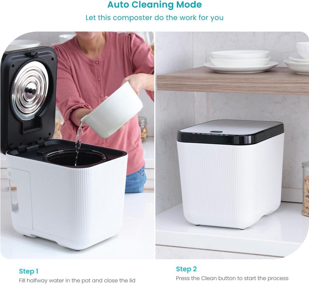 Alt view image 6 of 7 - Home Zone Living Electric Kitchen Waste Composter, Pre Compost, Auto Cleaning Cycle, 3 Liter Capacity, White