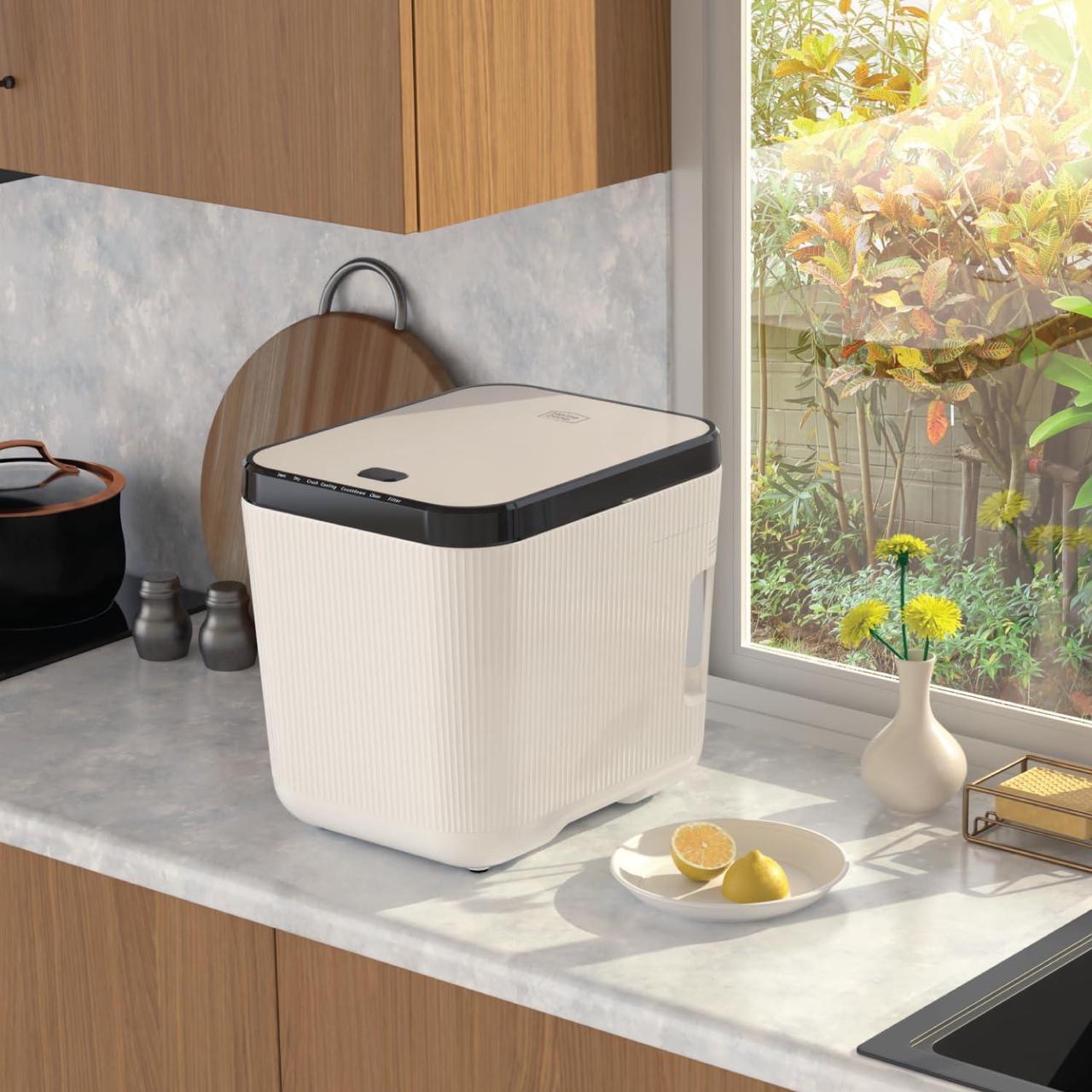 Alt view image 7 of 7 - Home Zone Living Electric Kitchen Waste Composter, Pre Compost, Auto Cleaning Cycle, 3 Liter Capacity, White