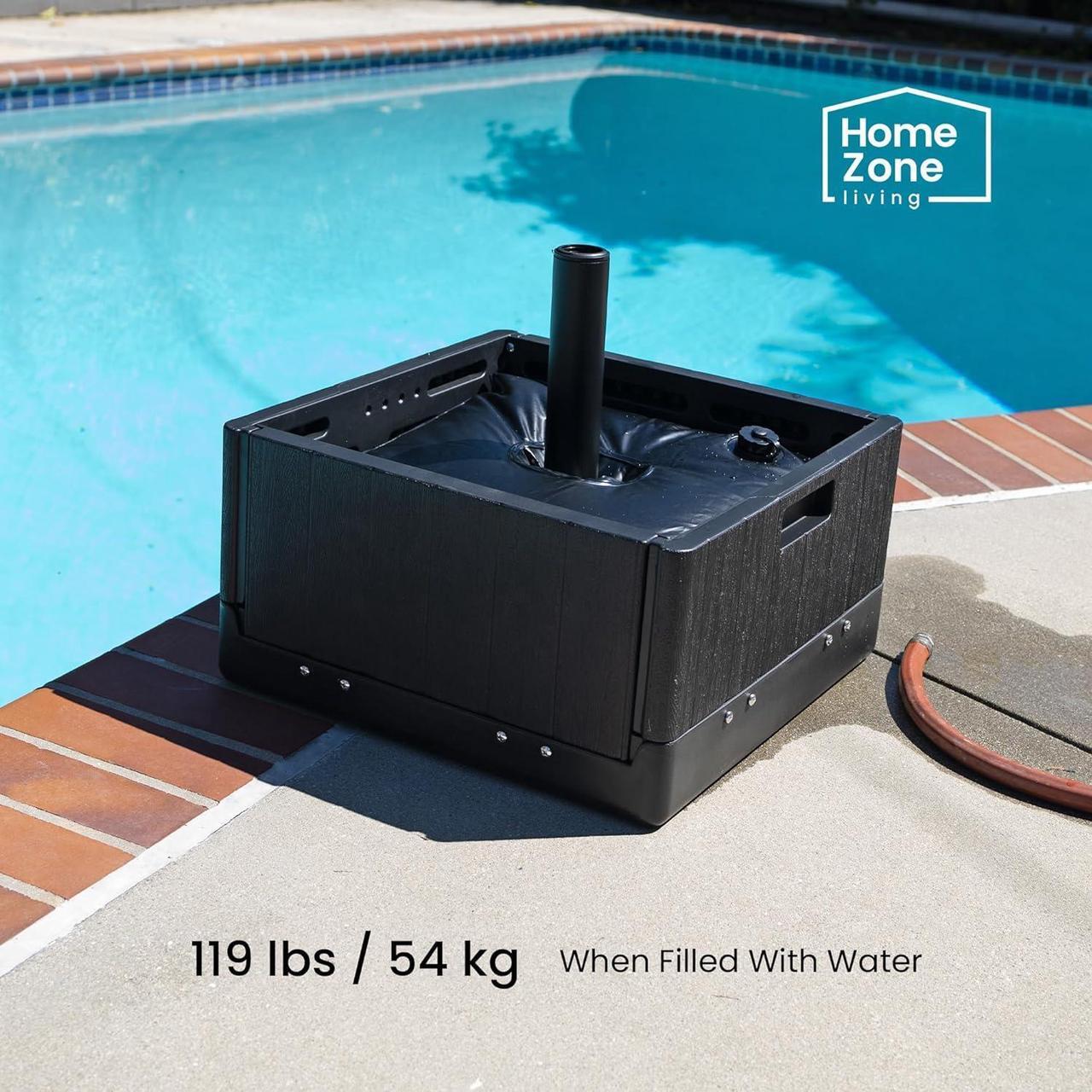 Alt view image 4 of 7 - Home Zone Living 119lbs 21" Square Heavy Duty Planter Umbrella Base w/Rolling Wheels & Water Weight Bag for Patio Pool Backyard, Convertible as Table or Planting Box, Supports Up to 11 Ft Umbrella