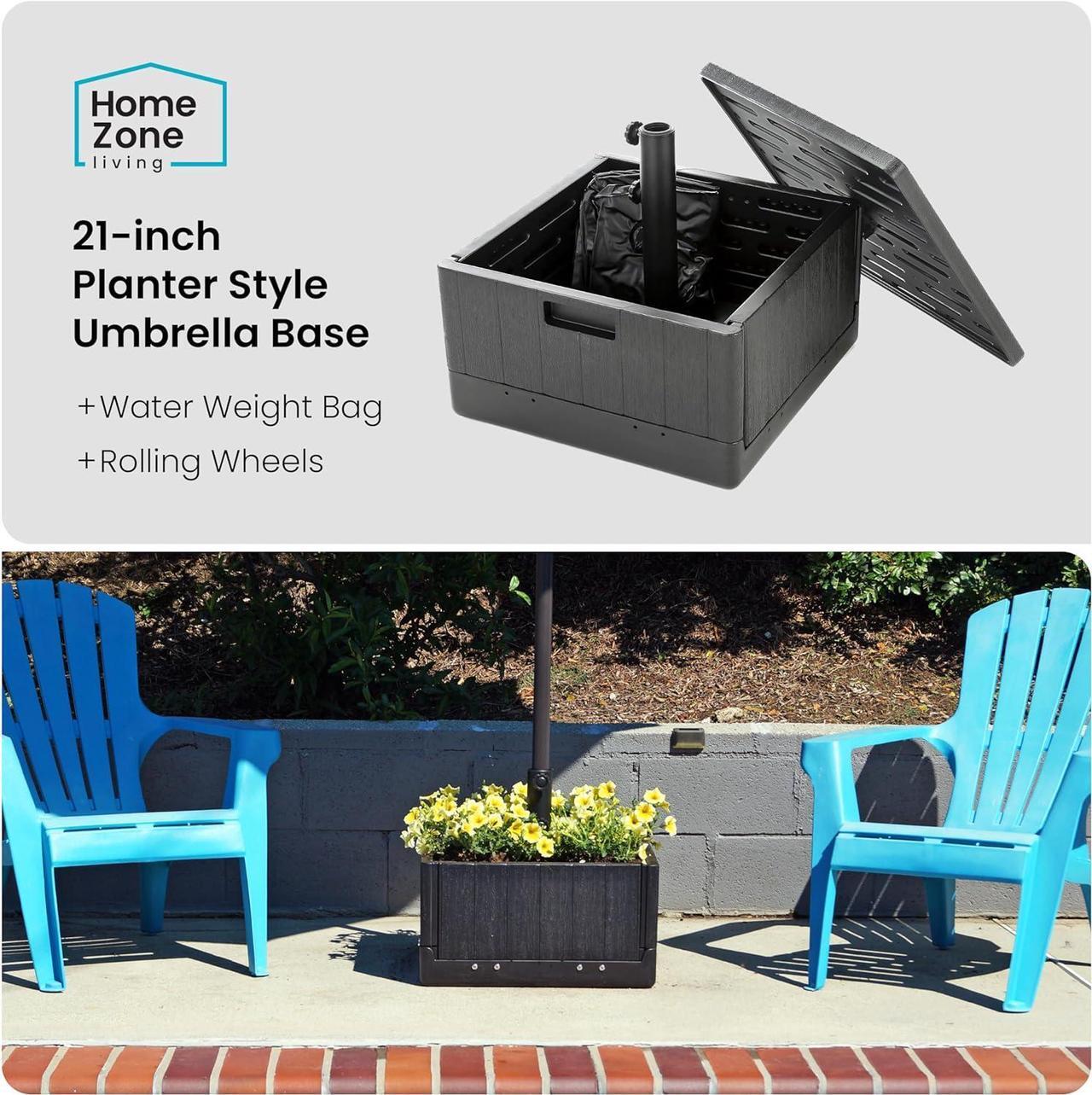 Alt view image 2 of 7 - Home Zone Living 119lbs 21" Square Heavy Duty Planter Umbrella Base w/Rolling Wheels & Water Weight Bag for Patio Pool Backyard, Convertible as Table or Planting Box, Supports Up to 11 Ft Umbrella