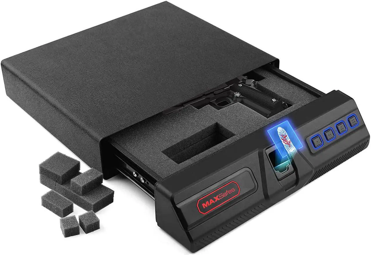 Main image of MAXSafes Under Desk Drawer Gun Safe with Super Biometric Finger Vein Recognition Lock, Quick-Access and Slide-Away Handgun Safe, 2 Pistols Safe Box, CA DOJ Approved