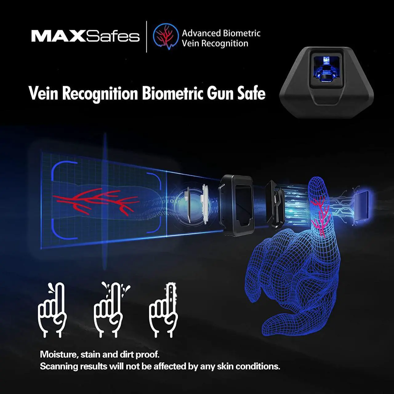 Alt view image 2 of 7 - MAXSafes Under Desk Drawer Gun Safe with Super Biometric Finger Vein Recognition Lock, Quick-Access and Slide-Away Handgun Safe, 2 Pistols Safe Box, CA DOJ Approved