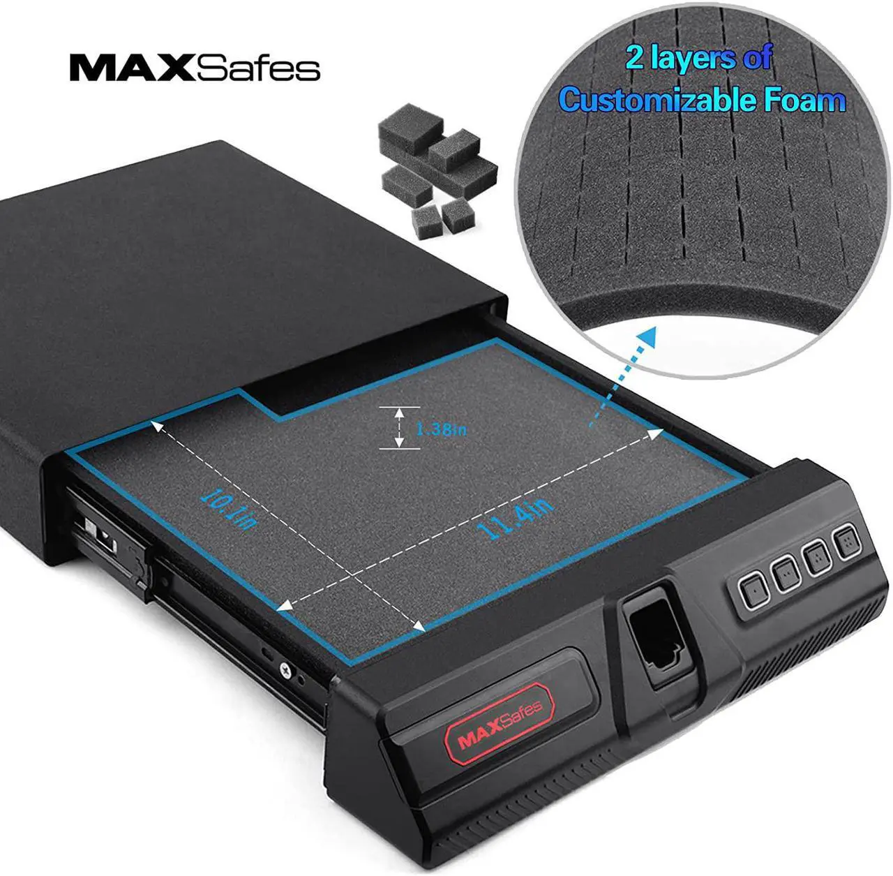 Alt view image 4 of 7 - MAXSafes Under Desk Drawer Gun Safe with Super Biometric Finger Vein Recognition Lock, Quick-Access and Slide-Away Handgun Safe, 2 Pistols Safe Box, CA DOJ Approved