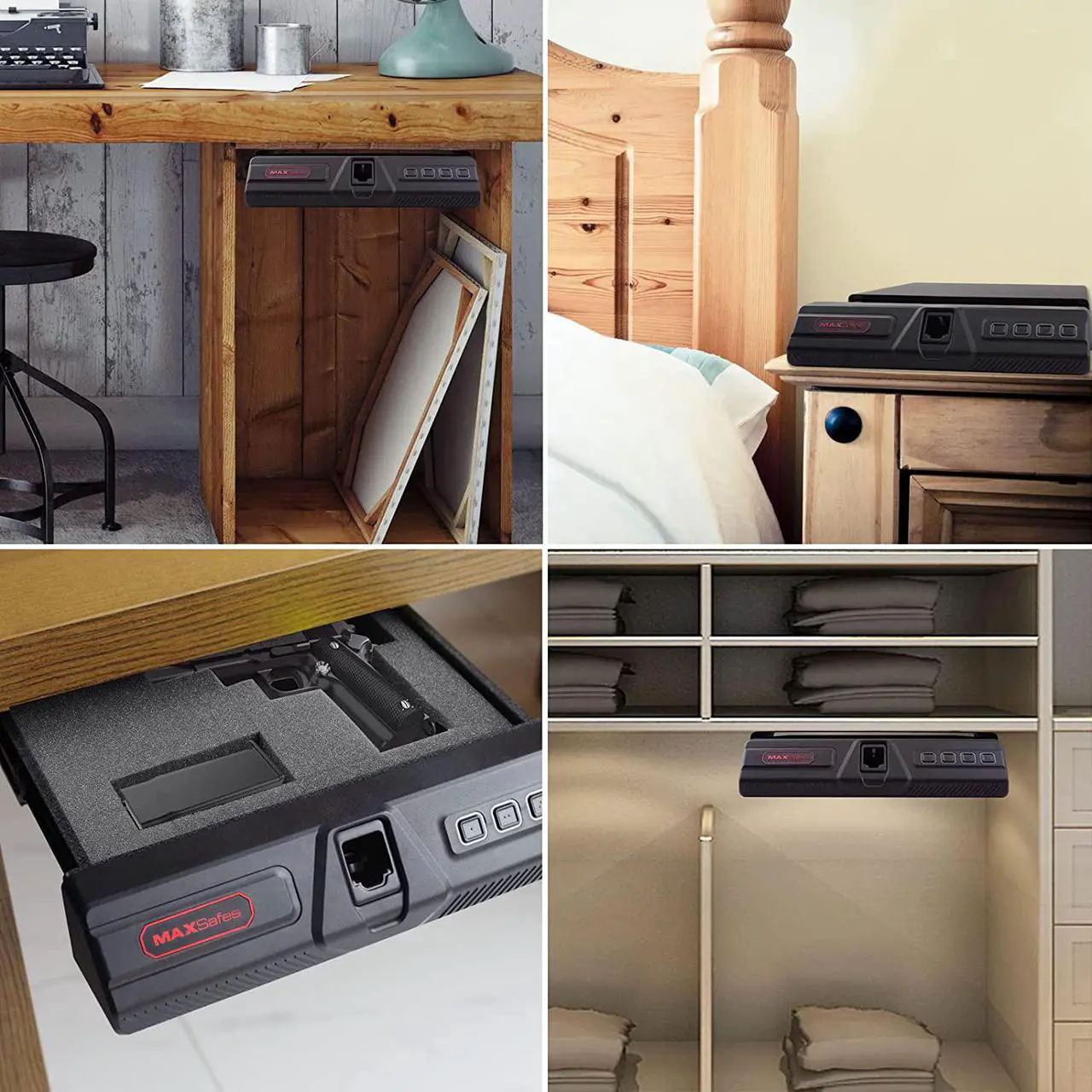 Alt view image 7 of 7 - MAXSafes Under Desk Drawer Gun Safe with Super Biometric Finger Vein Recognition Lock, Quick-Access and Slide-Away Handgun Safe, 2 Pistols Safe Box, CA DOJ Approved