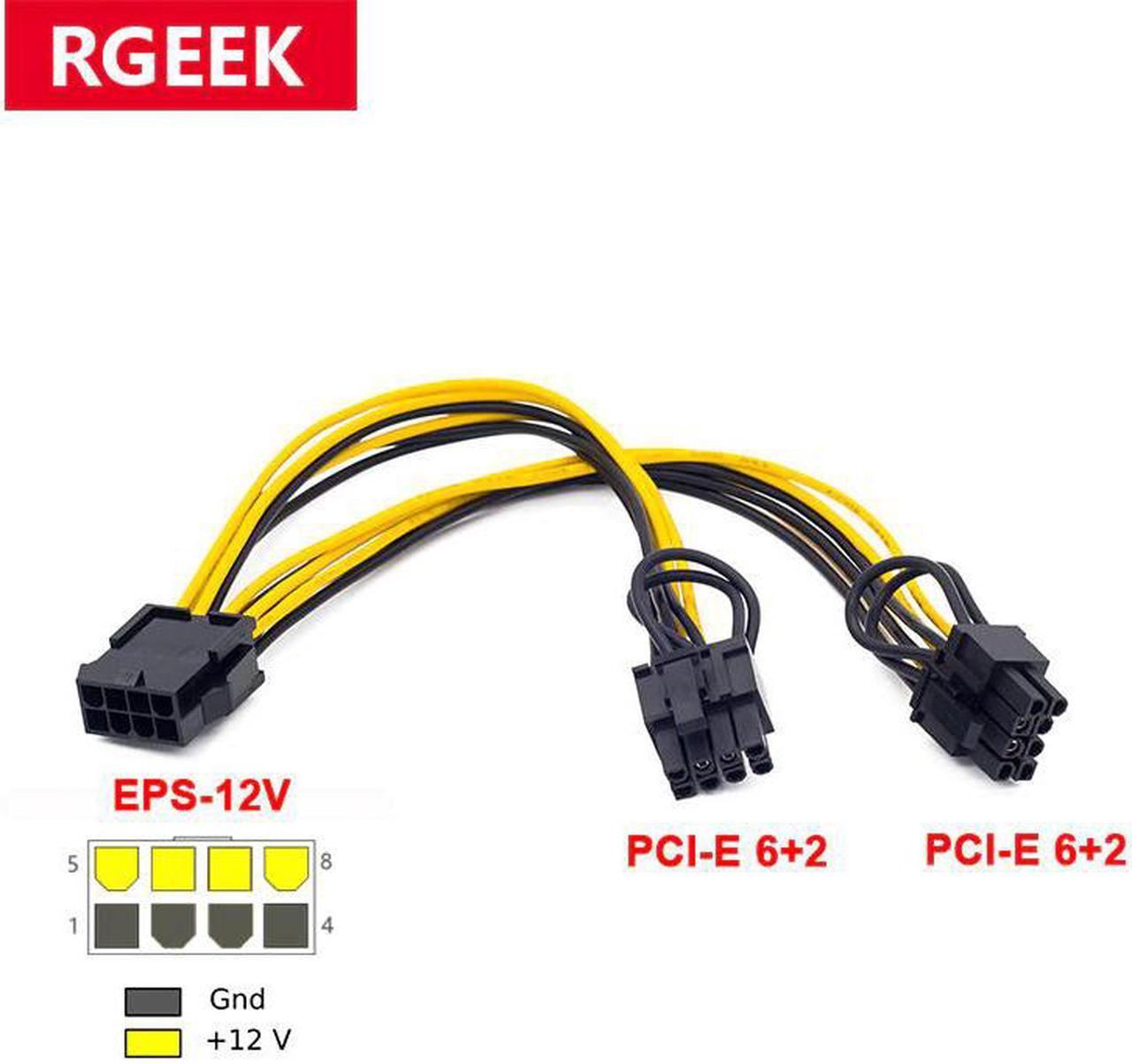 RGEEK EPS CPU 12V 8 Pin to Dual 8 (6+2) Pin PCIE Adapter Power Supply Cable 20cm