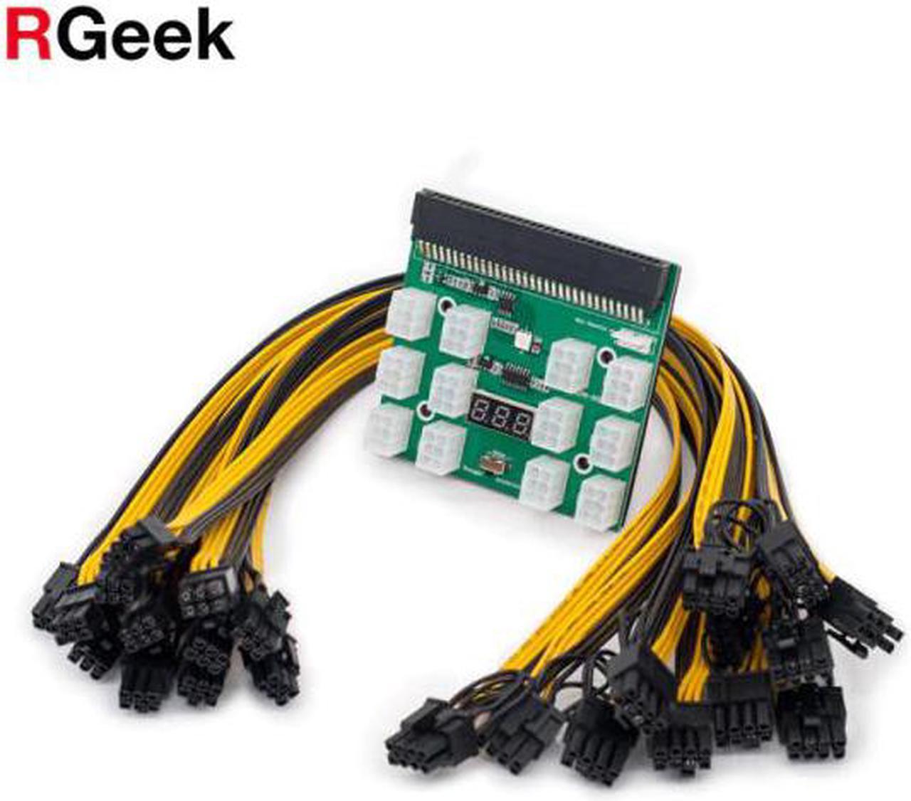 RGEEK Ethereum ETH ZEC Mining Power Supply 12V GPU/PSU Breakout Board 12pcs PCI-E 6Pin to 6+2Pin Cables Optional