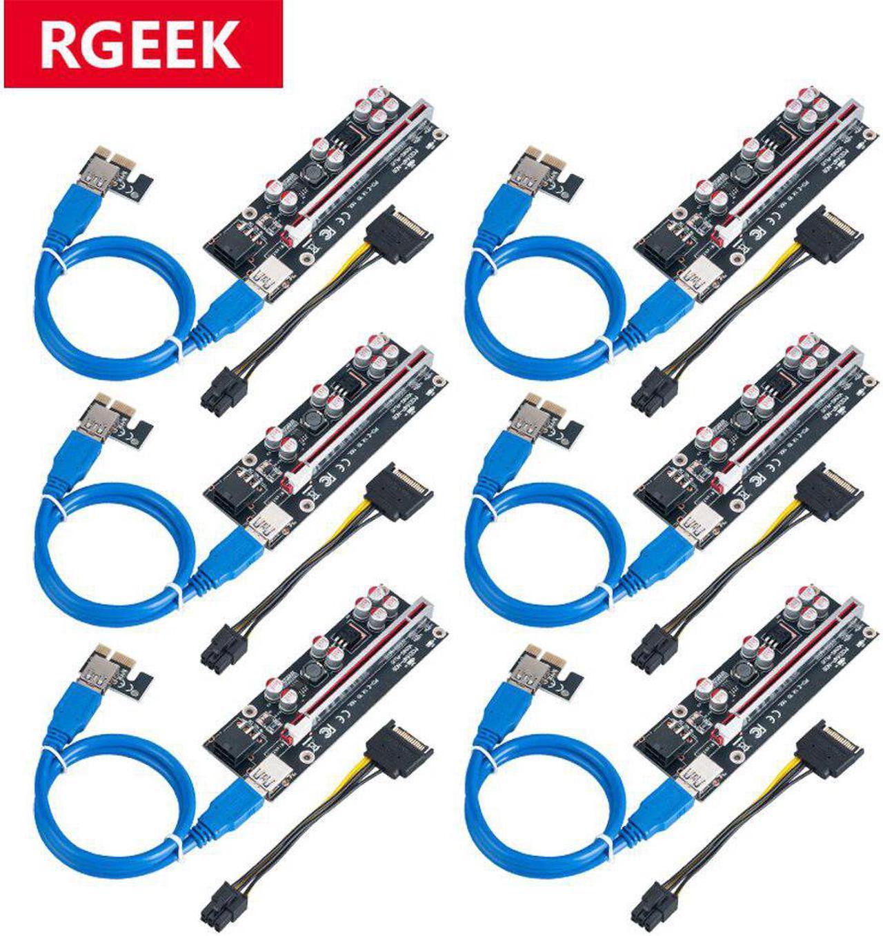 RGEEK 6pcs est 009S PLUS USB 3.0 PCI-E Riser VER009 Express 1X 4x 8x 16x Extender pcie Riser Adapter Card SATA 15pin to 6 pin