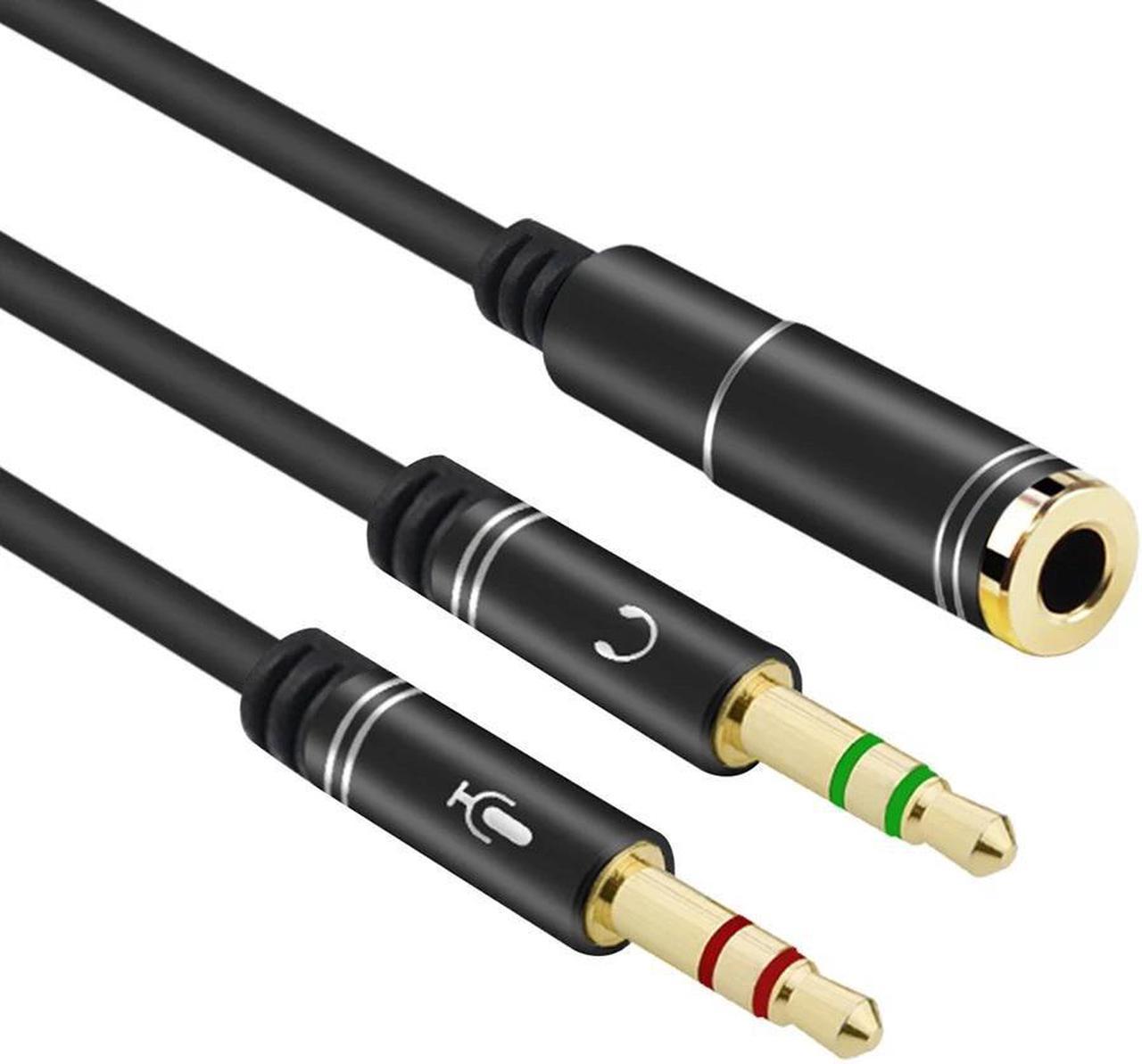 CYDZ  Dual 3.5mm Male to Single Female Headphone Microphone Audio Splitter Cable for Cell Phone & Tablet & Laptop Black Color