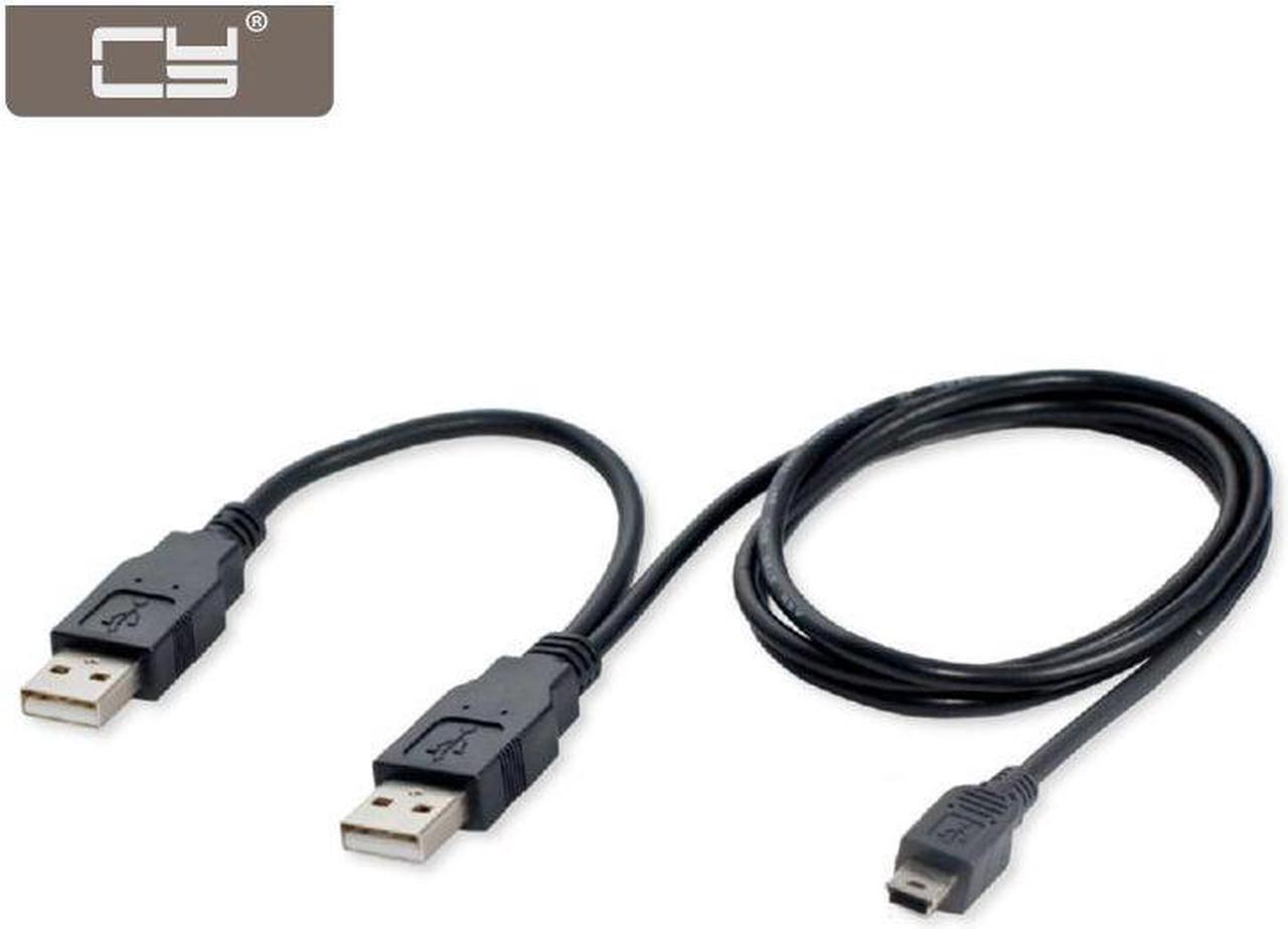 CYDZ USB2.0 2 Male to Mini 5 Pin Y Cable Data and Power Cable for Hard Disk Drive CAS