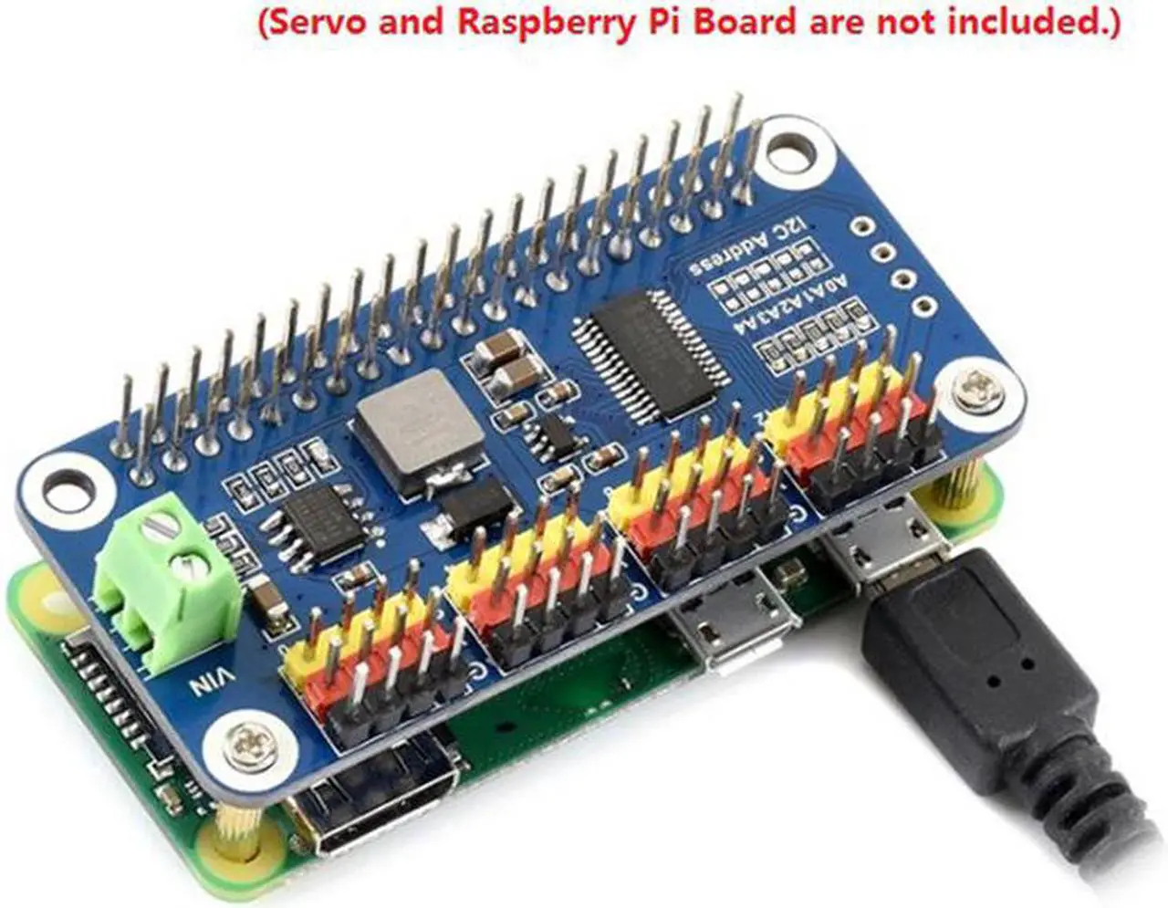 Alt view image 3 of 5 - 16-CH 12-Bit PWM Servo Motor Driver Module Shield Expansion Board HAT for Raspberry Pi RPI Zero W WH 3B Plus 4B