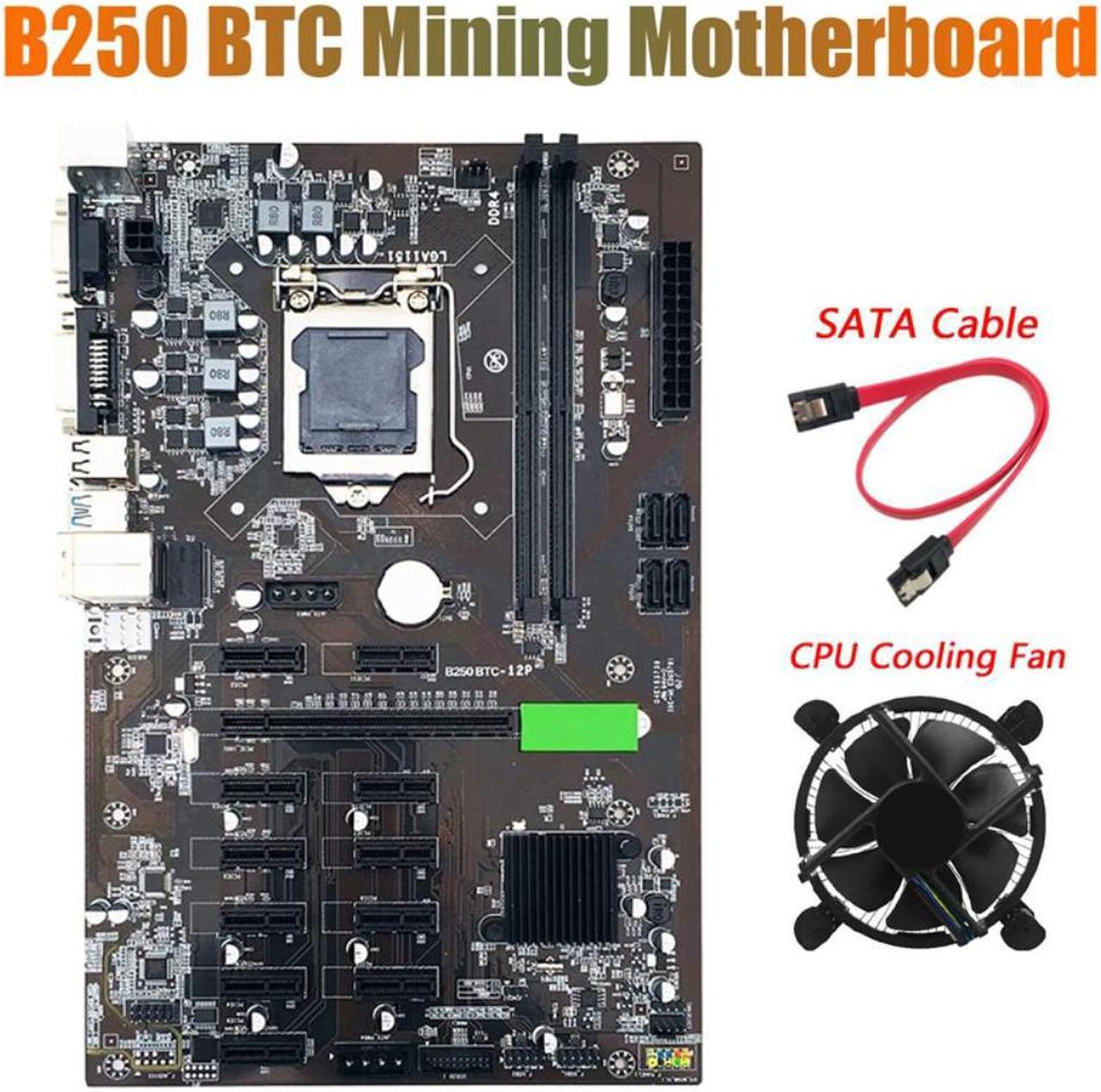 B250 BTC Mining Motherboard with CPU Cooling Fan+SATA Cable 12XGraphics Card Slot LGA 1151 DDR4 SATA3.0 for BTC Miner