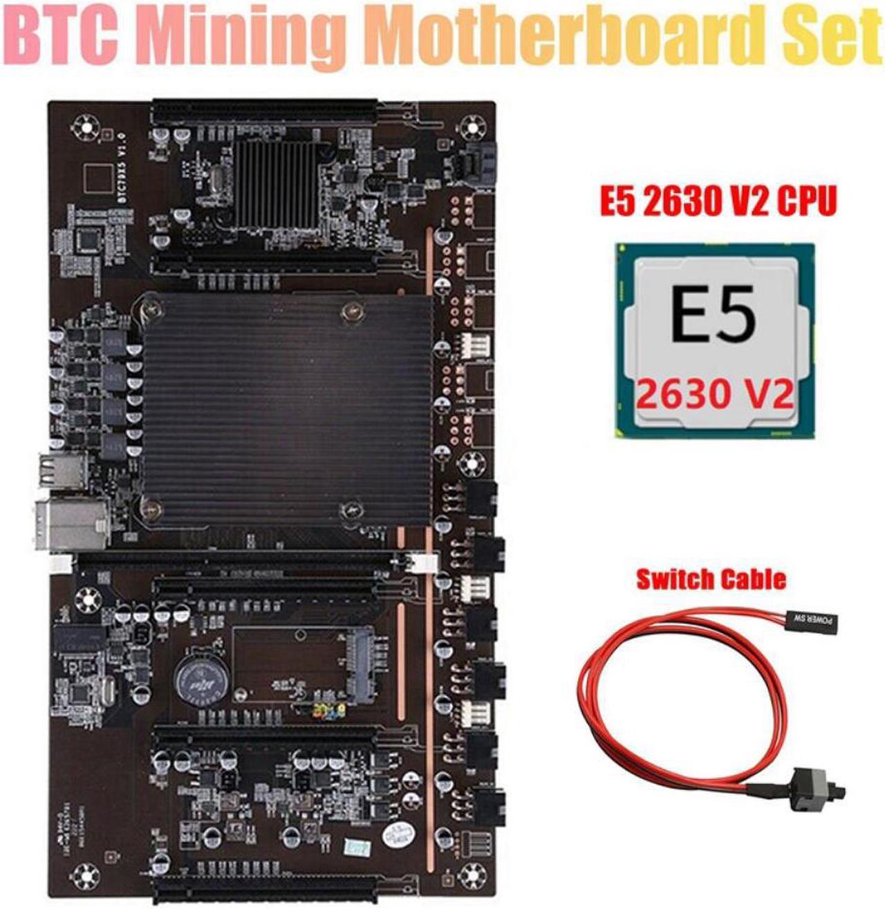 H61 BTCX79 Miner Motherboard with E5 2630 V2 CPU+Switch Cable LGA 2011 DDR3 Support 3060 3070 3080 GPU for BTC Mining