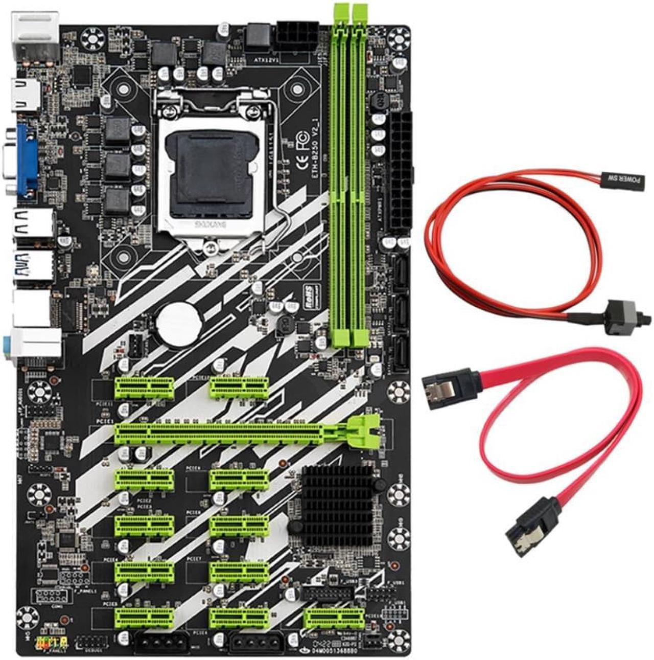 B250 BTC Mining Motherboard with Switch Cable+SATA Cable 12 PCI-E Slots LGA1151 DDR4 RAM SATA3.0 USB3.0 Support VGA+HD