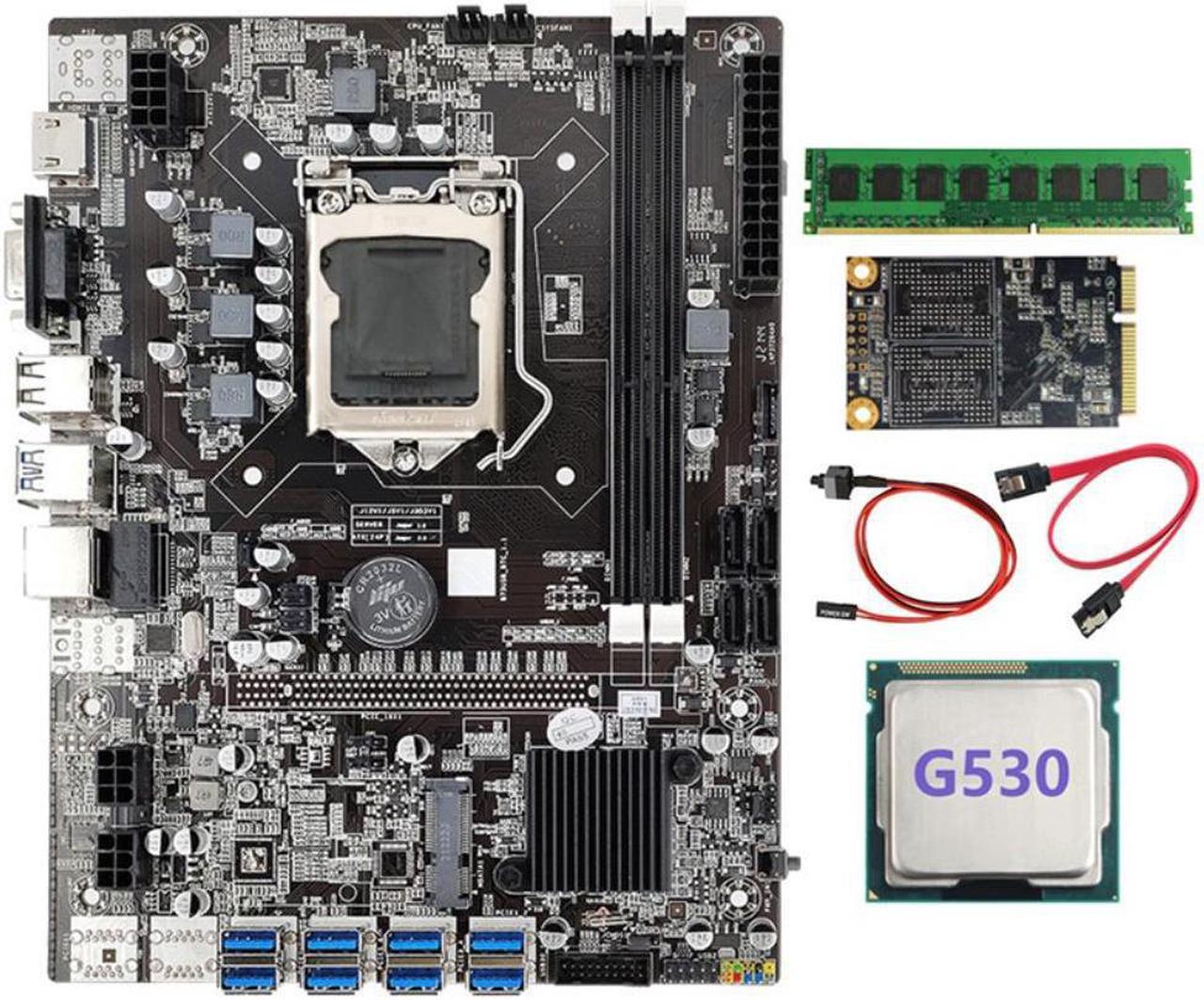 B75 BTC Mining Motherboard+G530 CPU+SATA Cable+Switch Cable+MSATA SSD 128G+DDR3 8GB 1600Mhz RAM LGA1155 8XPCIE USB Miner