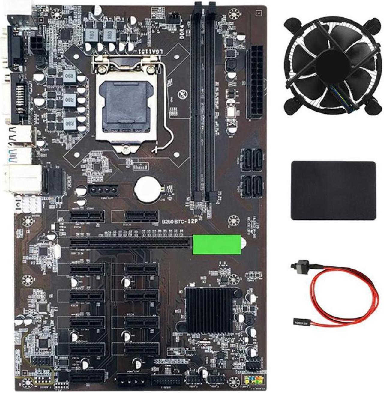 B250 BTC Mining Motherboard USB3.0 SATA 3.0 LGA1151 with SATA SSD120G+Cooling Fan+Switch Cable Support DDR4 for Miner