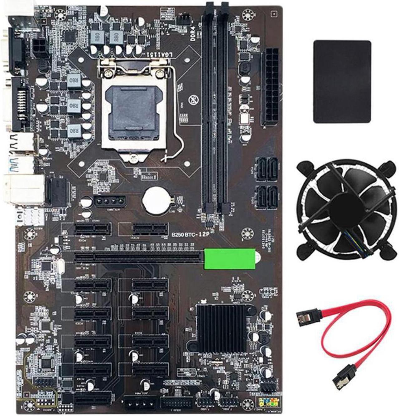 B250 BTC Mining Motherboard 12 PCIE 16X Graph Card LGA1151 with SATA SSD 128G+Cooling Fan +SATA Cable Support DDR4 VGA