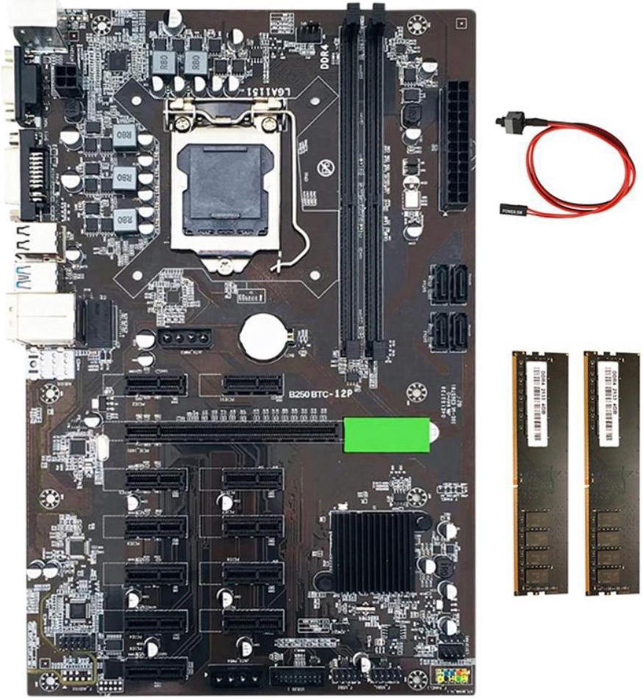 B250 BTC Mining Machine Motherboard 12 PCIE 16X Graph Card LGA1151 with 2XDDR4 4GB 2133MHZ RAM +Switch Cable Support VGA