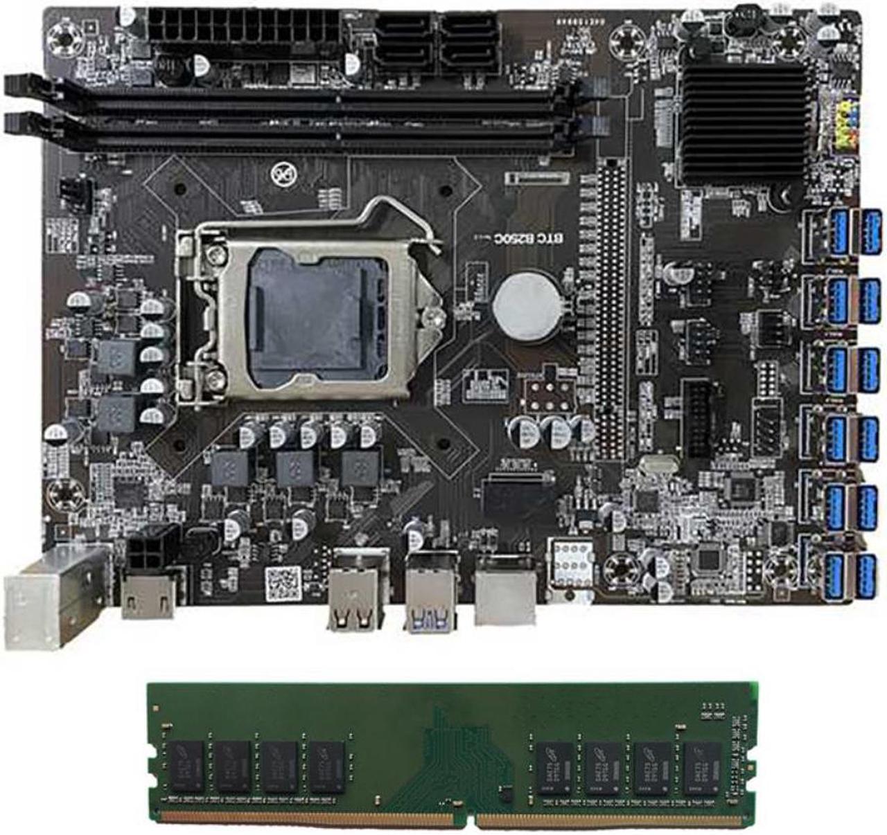 B250 Mining Motherboard 12 USB3.0 PCIE Graphics Slot LGA1151 DDR4 DIMM RAM BTC GPU Motherboard with 1X4G DDR4 Memory