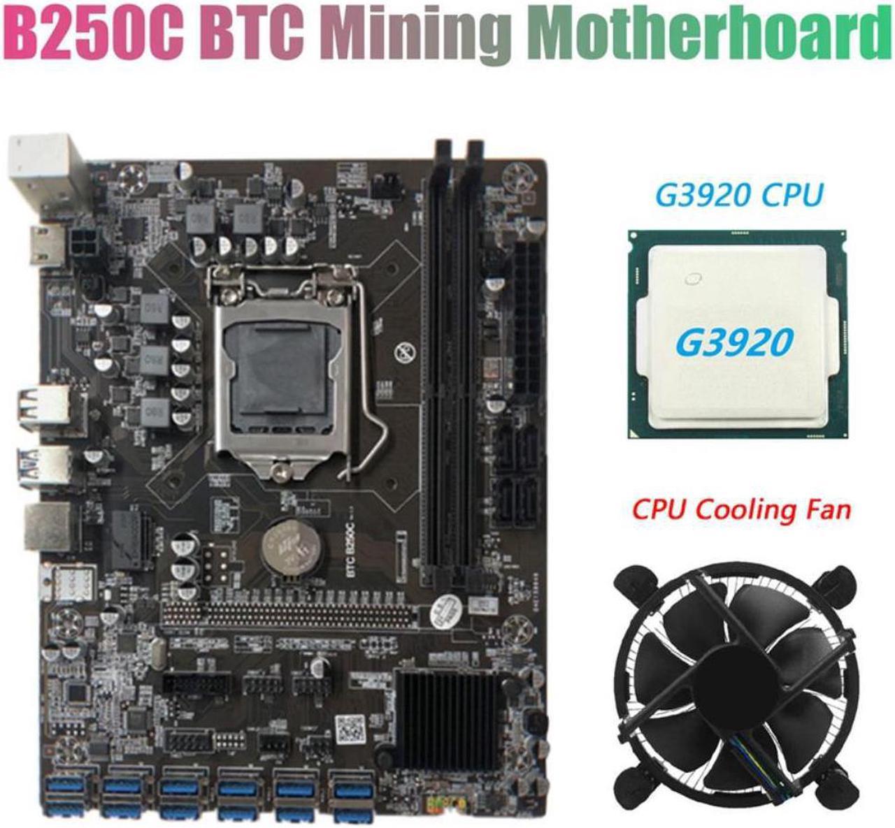 B250C BTC Mining Motherboard with G3920 CPU+CPU Fan 12XPCIE to USB3.0 Graphics Card Slot LGA1151 Supports DDR4 DIMM RAM