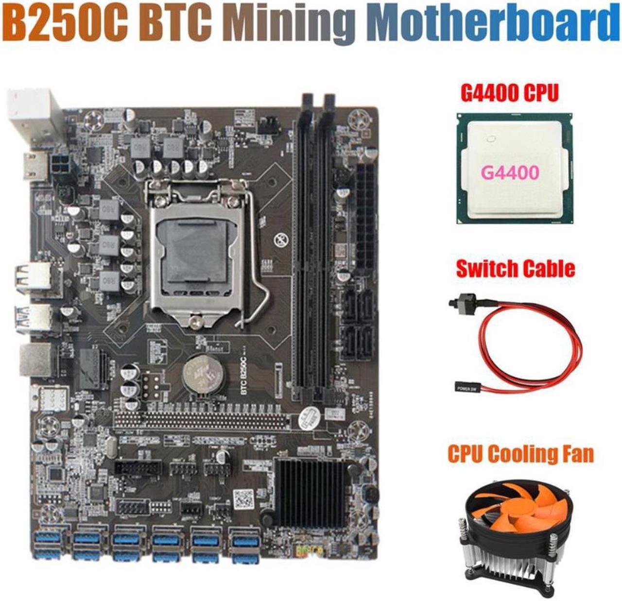 B250C Mining Motherboard with Cooling Fan+G4400 CPU+Switch Cable 12 PCIE to USB3.0 GPU Slot LGA1151 Support DDR4 RAM