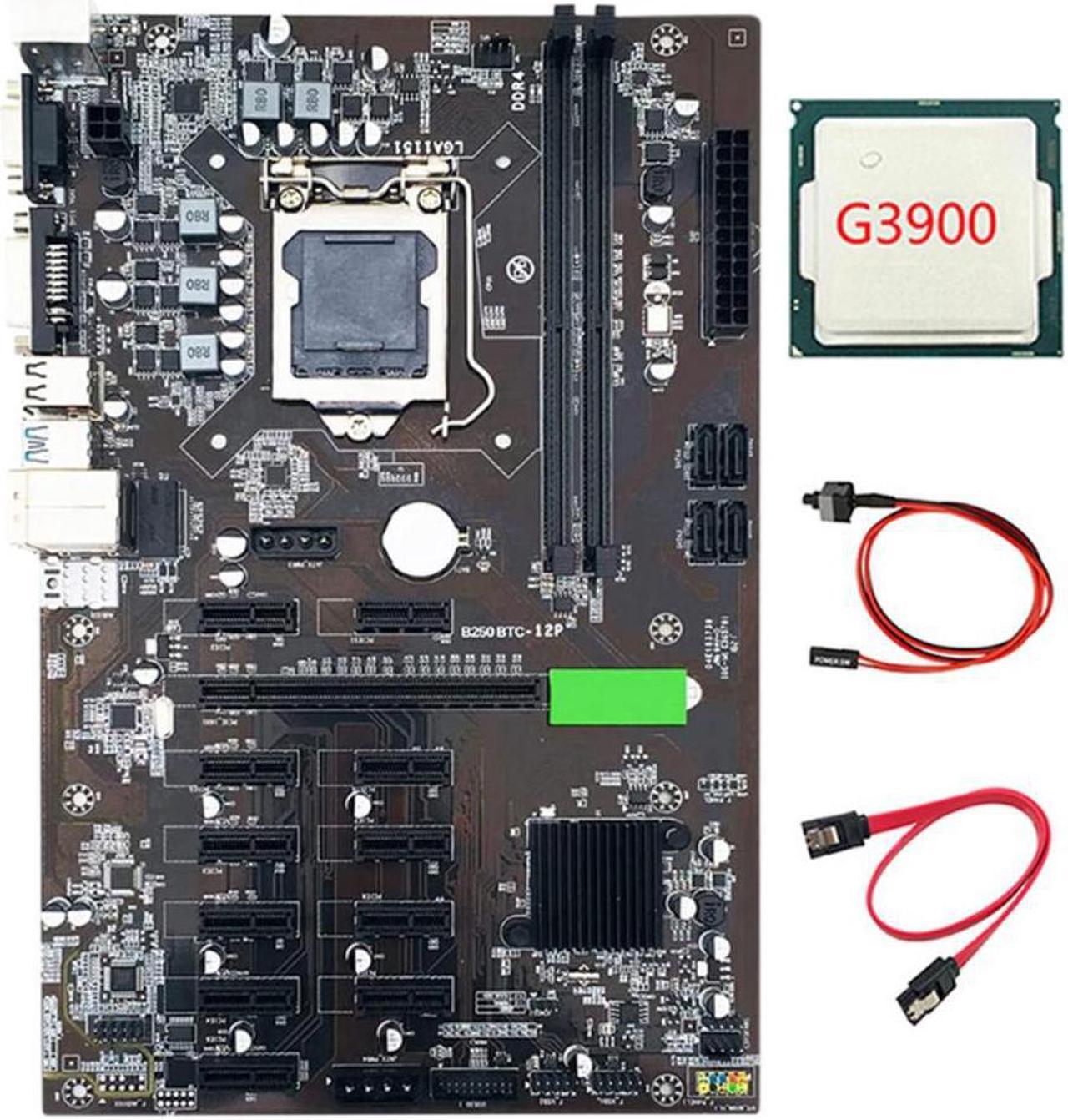 B250 BTC Mining Motherboard with SATA Cable+ Switch Cable+G3900 CPU 12 PCIE LGA1151 USB3.0 SATA 3 Support DDR4