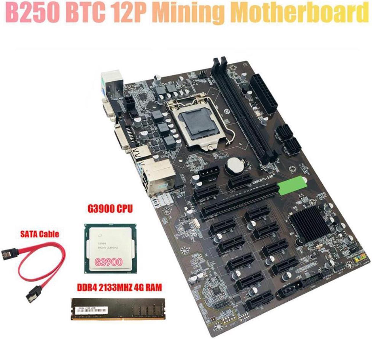 B250 BTC Mining Motherboard with G3900 CPU+DDR4 4G 2133Mhz RAM+Cable LGA 1151 12XGraphics Card Slot for BTC Miner