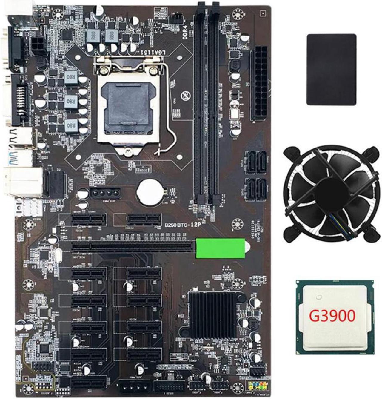 B250 BTC Mining Machine Motherboard USB3.0 SATA3.0 LGA1151 with SATA SSD 128G+G3900 CPU +Cooling Fan Support DDR4 VGA