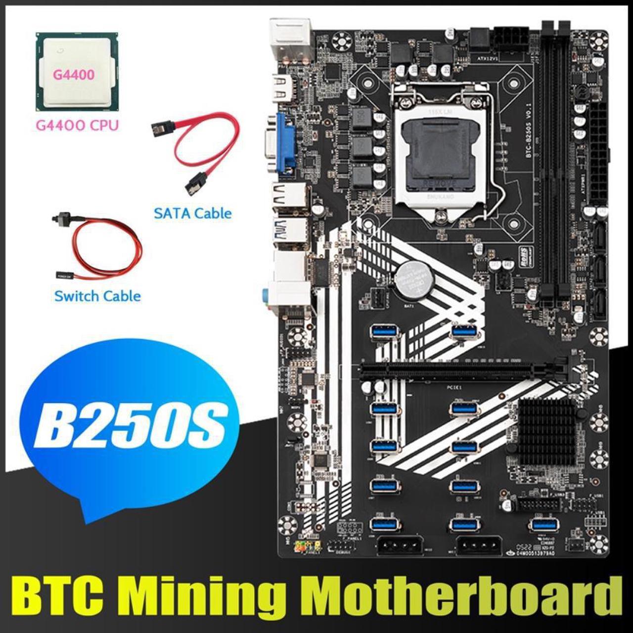 B250S Mining Motherboard+G4400 CPU+Switch Cable+SATA Cable LGA1151 11XUSB3.0+1XPCIE 16X Slot DDR4 ETH Miner Motherboard