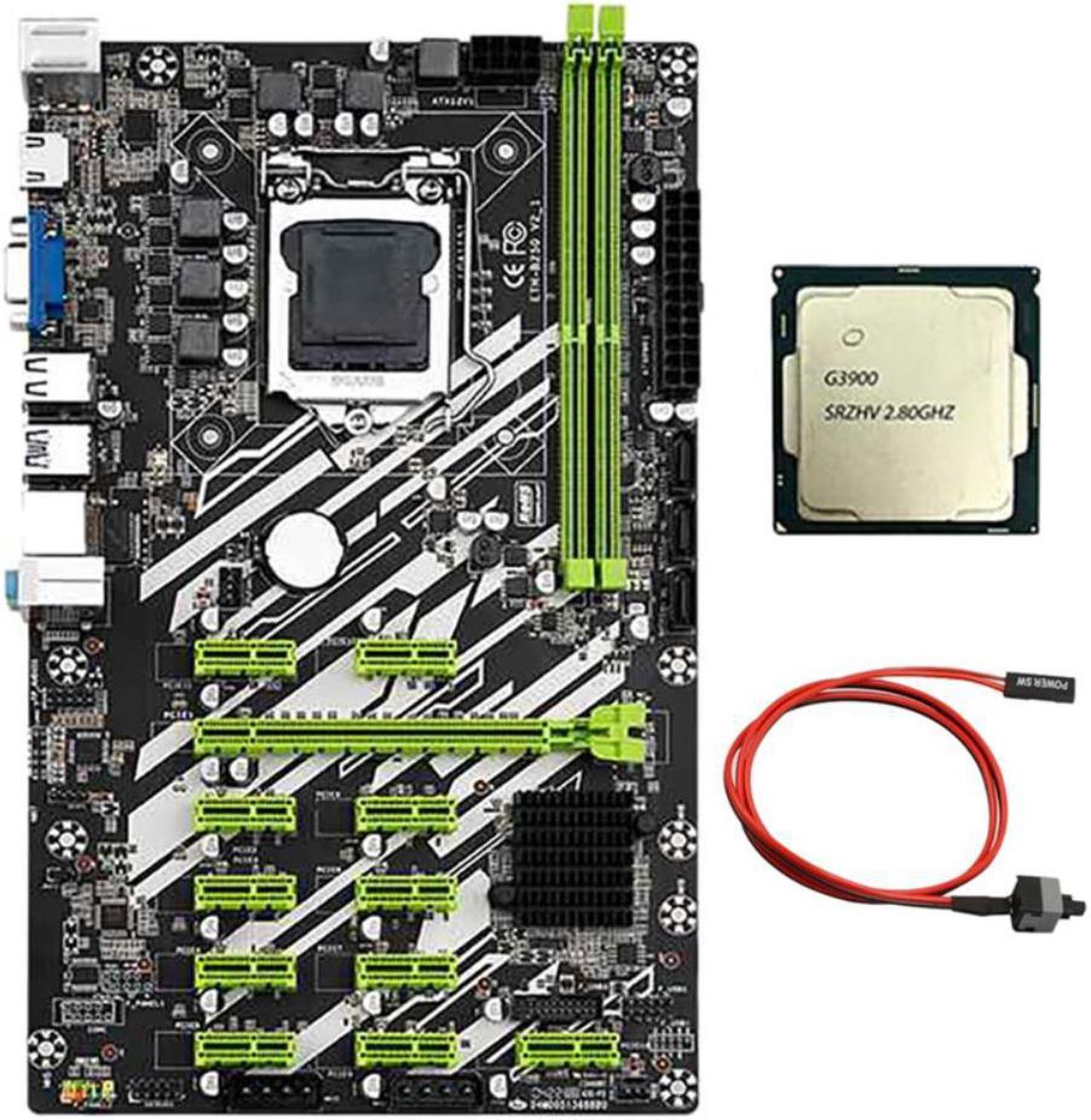 B250 BTC Mining Motherboard with G3900 CPU+Switch Cable 12 PCI-E Slots LGA1151 DDR4 RAM SATA3.0 USB3.0 Support VGA+HD