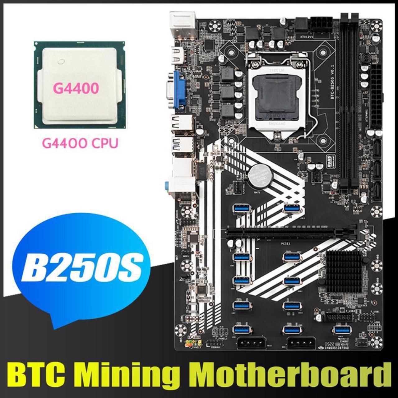 B250S BTC Mining Motherboard+G4400 CPU LGA1151 11XUSB3.0+1XPCIE 16X Slot DDR4 SATA 3.0 USB3.0 for ETH Miner Motherboard