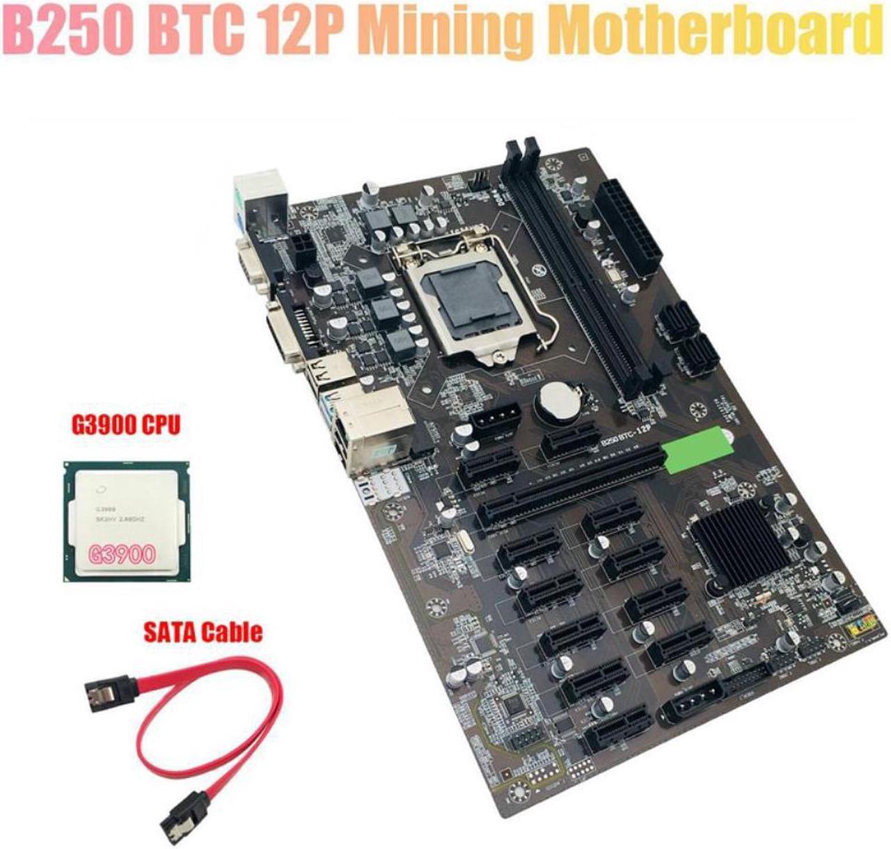 B250 BTC Mining Motherboard with G3900 CPU+SATA Cable Supports DDR4 LGA 1151 12XGraphics Card Slot for BTC Miner