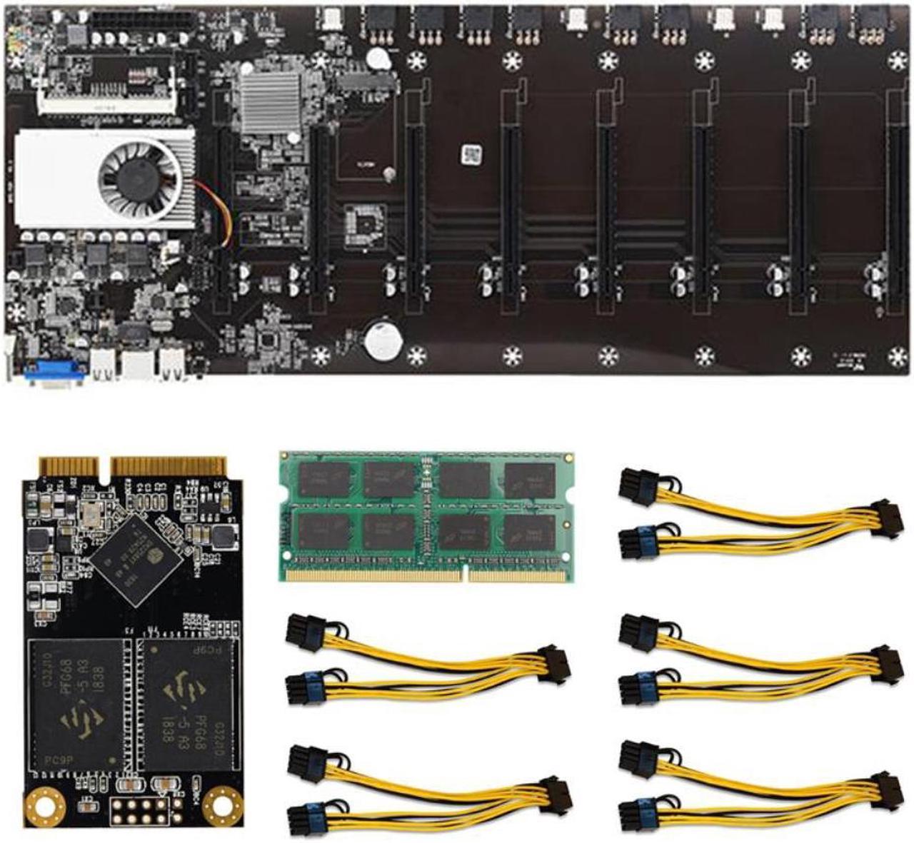 T37 BTC Mining Motherboard with CPU+128G MSATA SSD Memory DDR3+8X8PIN Cable 8XPCIE 16X GPU Slot for BTC Miner Mining