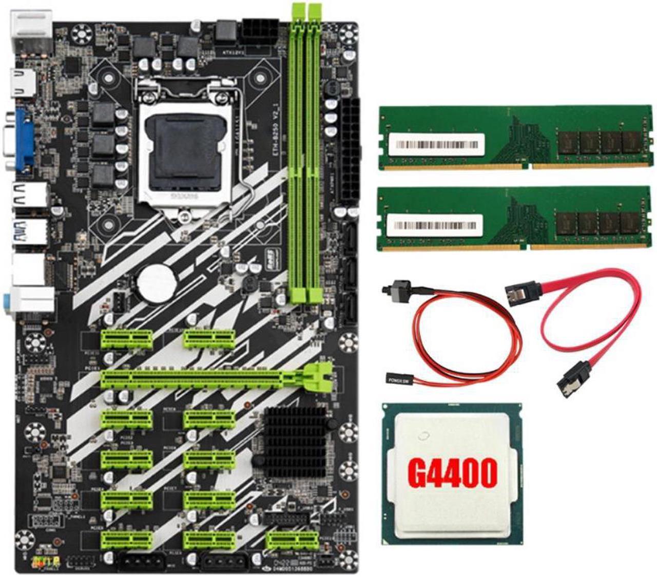 B250 BTC Mining Motherboard with 4400CPU+2 x 4G DDR4 RAM+SATA Cable+Switch Cable 12 PCI-E Slots LGA1151 DDR4 RAM SATA3.0