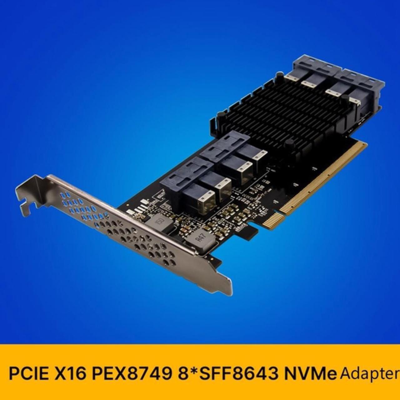 PCI-E 3.0 X16 Riser Card PEX8749 8-SFF8643 U.2 SSD Expansion Card Server-Class Adapter Support PCI Express Nvme