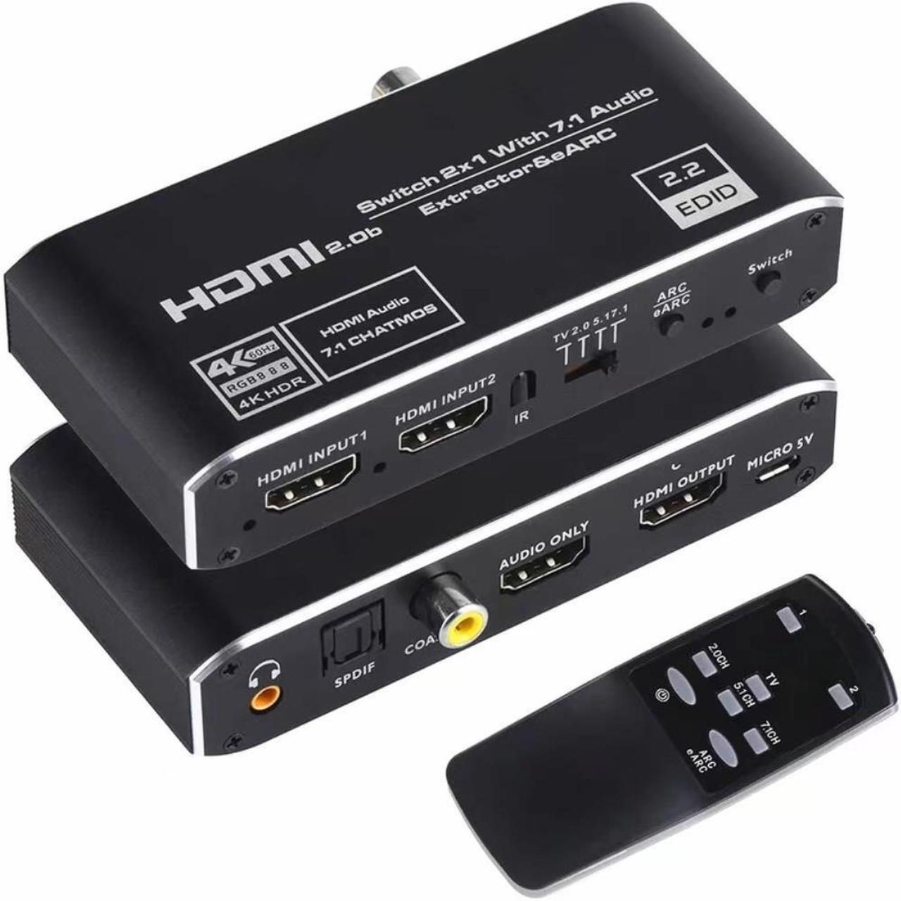 HDMI-compatible Switcher Audio Extractor with ARC & Optical Toslink 2.0 Switch 4K 60Hz with Remote Control  for Apple TV PS4/PS5