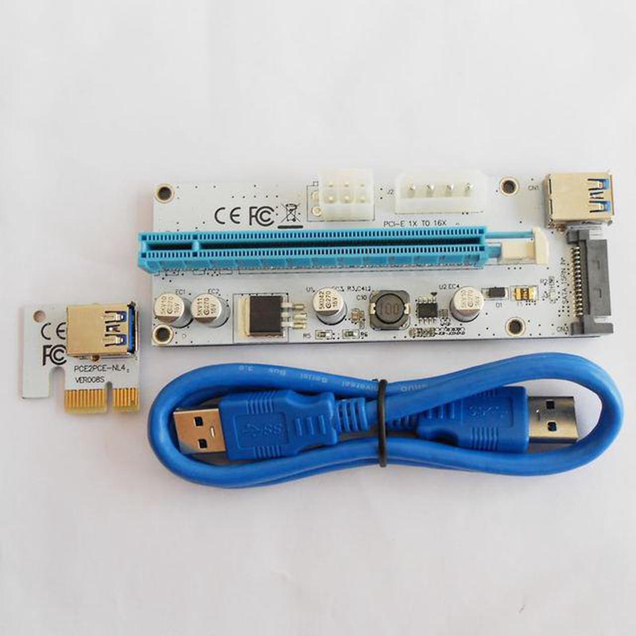 PCI E Express Riser VER008S 3in1 SATA 4Pin 6Pin Power USB 3.0 PCI-E 1x to 16x PCI-E Riser Card for BTC Antminer Mining Miner