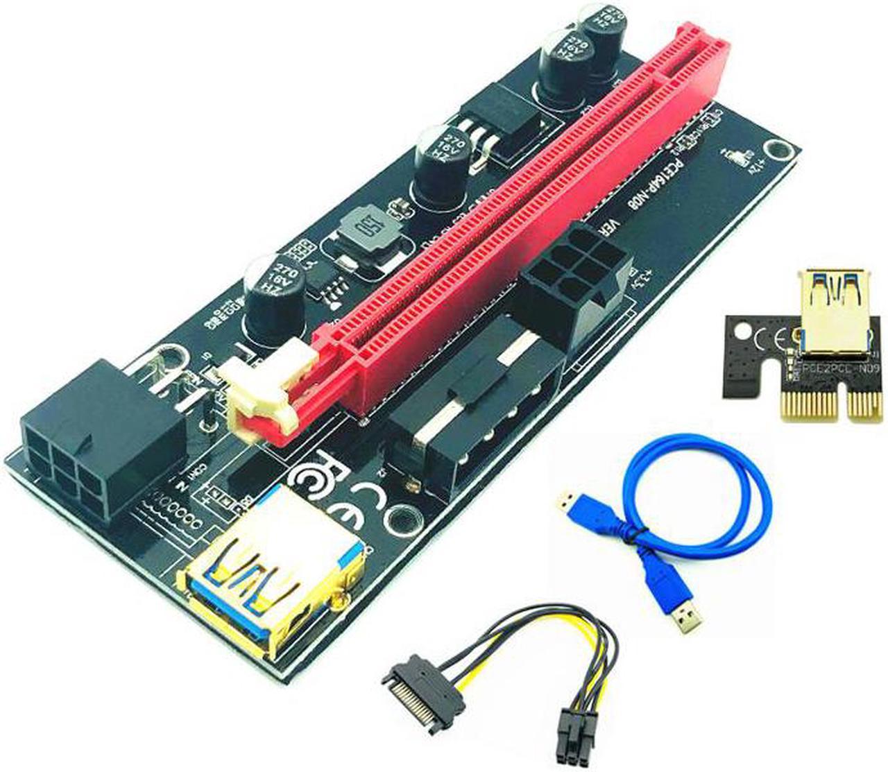 PCI-E pcie Riser 009 Express 1X 4x 8x 16x Extender PCI E USB Riser 009S GPU Dual 6Pin Adapter Card SATA 15pin for BTC Miner