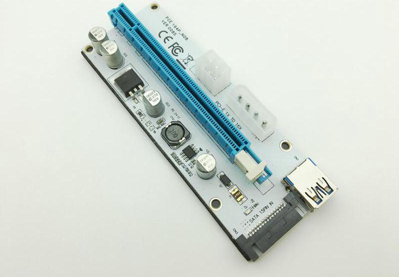 Riser 008S LED PCI-Express 1x to 16x Riser Card USB 3.0 PCI-E Extender SATA 15pin Power Supply for BTC Antminer Miner Mining