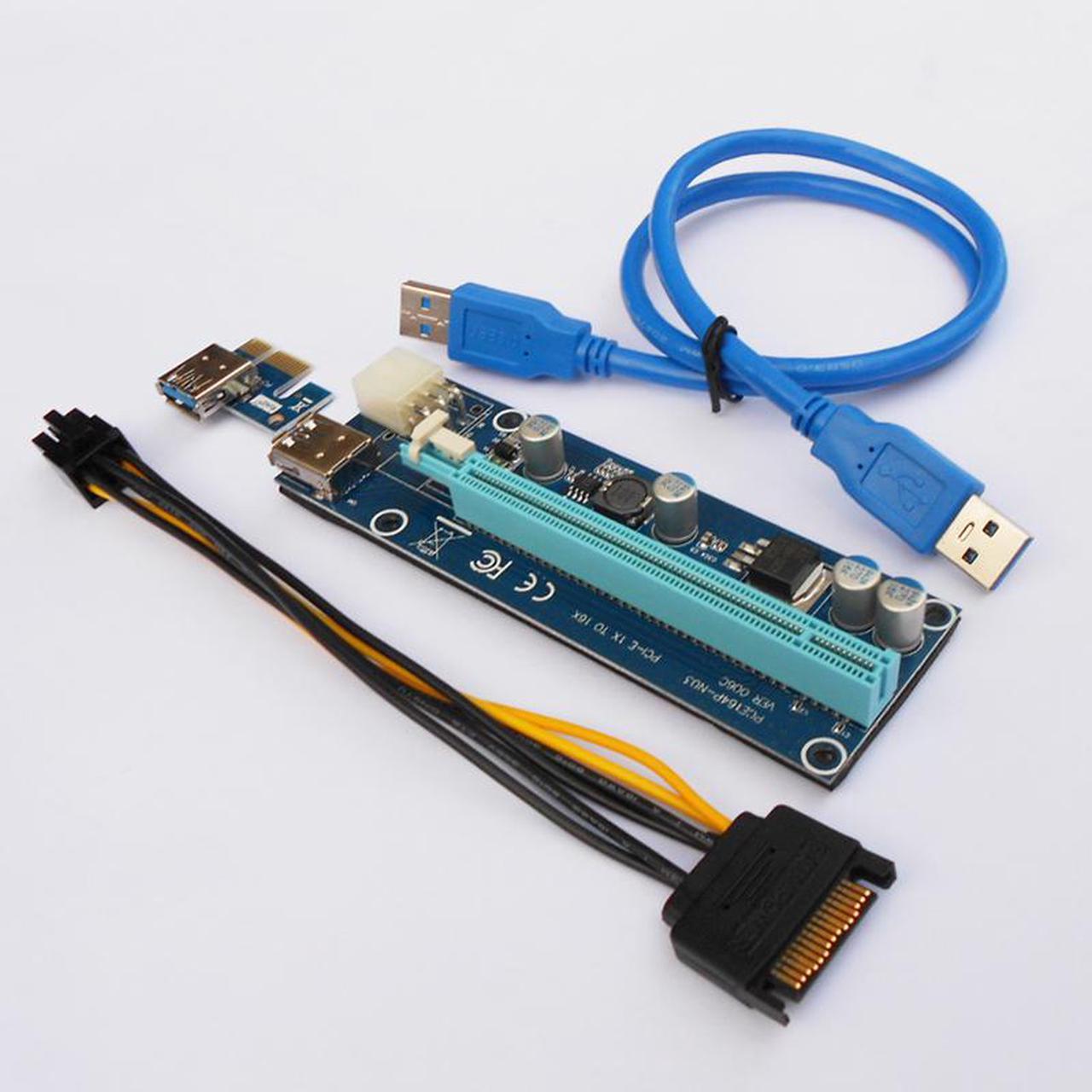 006C PC PCIe PCI-E Riser Card PCI Express 1x to 16x USB 3.0 Data Cable SATA to 6Pin IDE Molex Power Supply for BTC Miner Machine