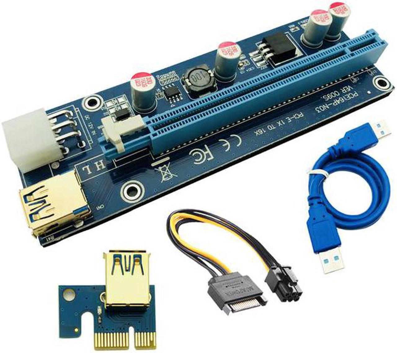 Riser 009S 3x LED PCI-E 1X to 16X Riser Card Extender Adapter SATA to 6Pin Power USB 3.0 Cable for Bitcoin Litecoin Miner Mining