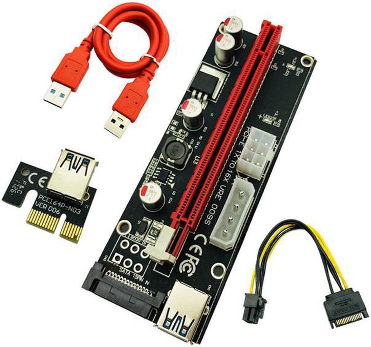 009S Molex 4Pin SATA 6PIN PCIE PCI-E PCI Express Riser Card Adapter 1X to 16X USB3.0 Extender for BTC Mining Miner Antminer