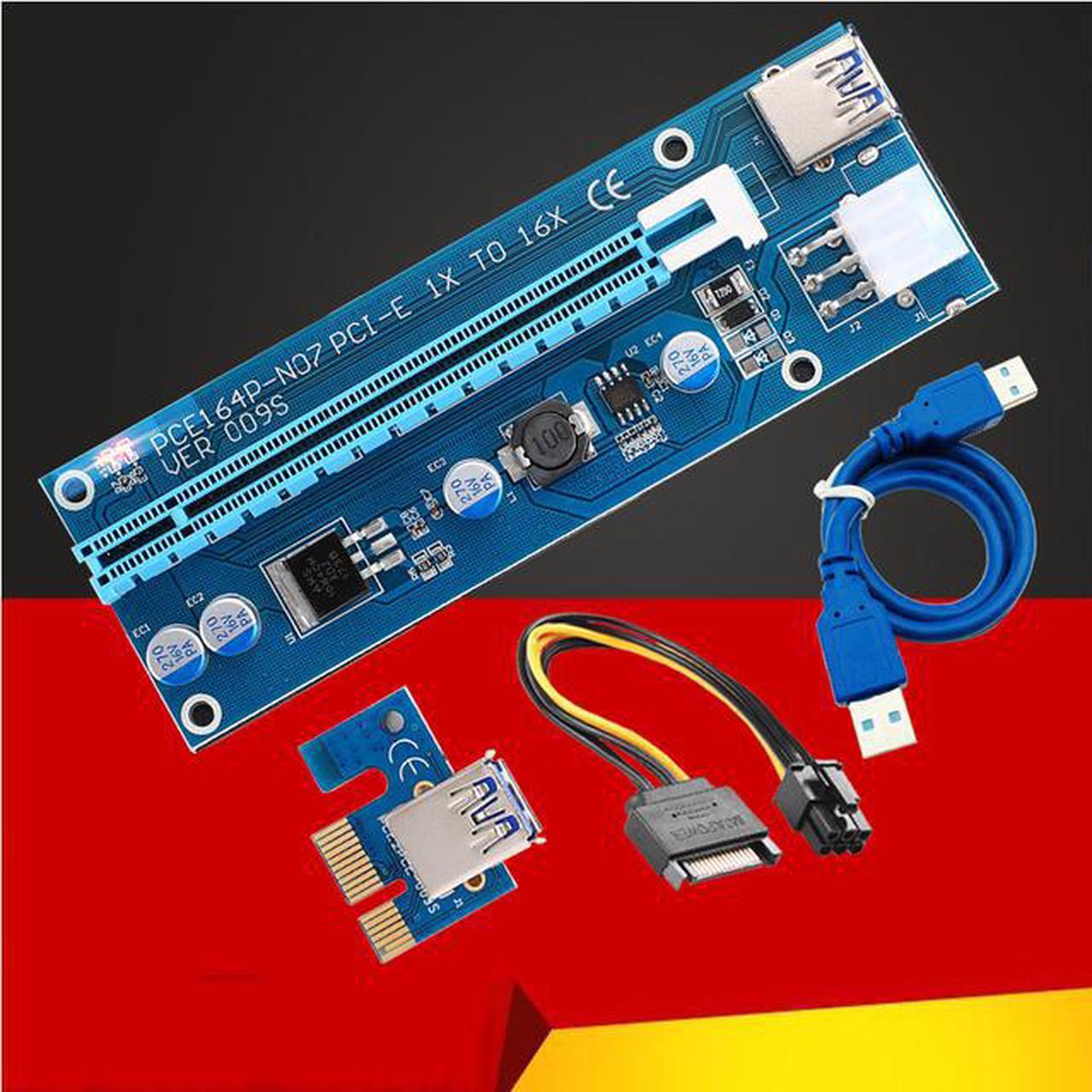 Ver 009S PCI-E 1X to 16X Riser Card Extender PCI Express 6pin Sata Power Adapter USB 3.0 Cable for Bitcoin Antminer Miner Mining