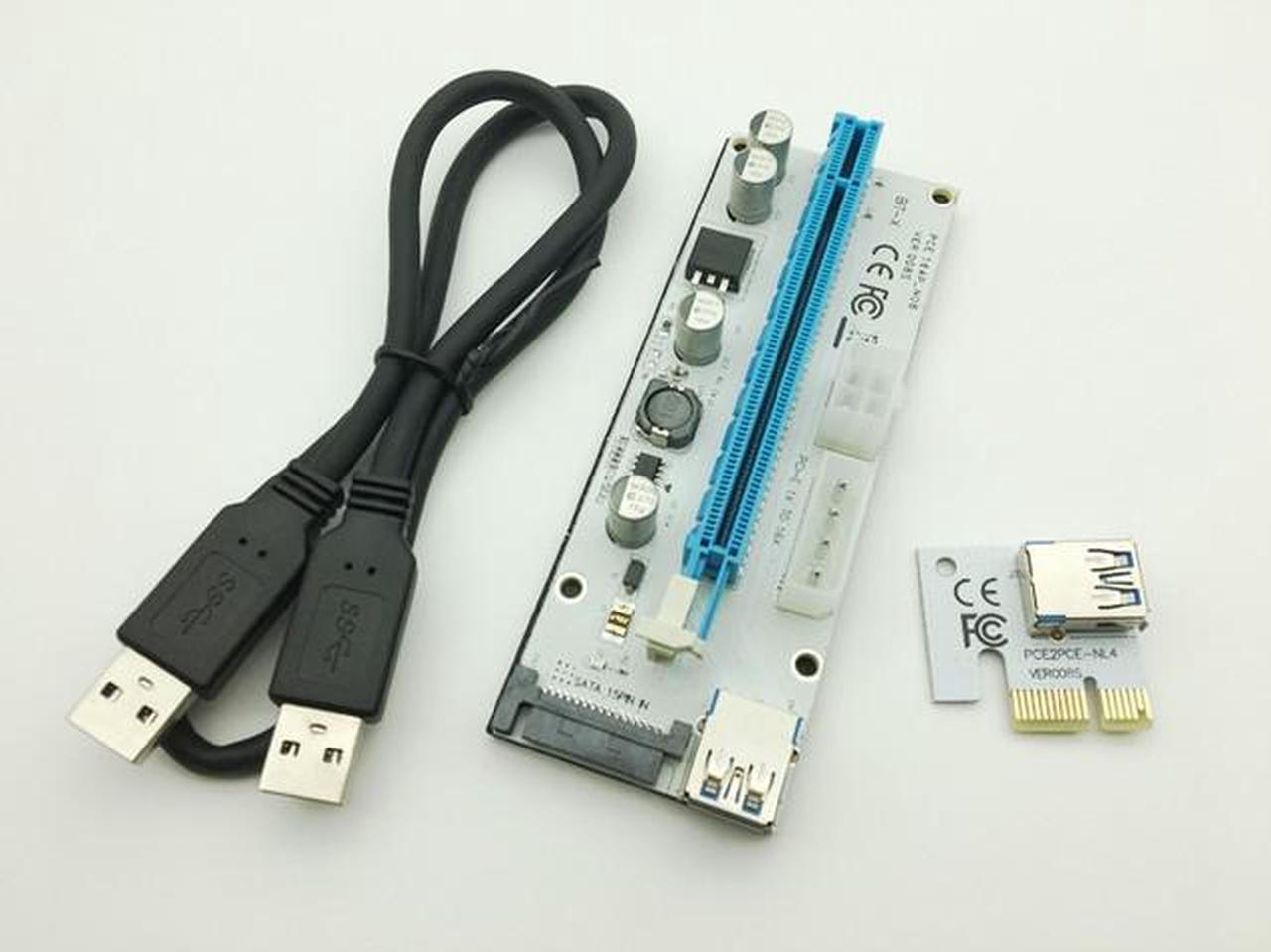 VER008S 3 in 1 Molex 4Pin SATA 6PIN PCIE PCI-E PCI Express Riser Card 1x to 16x USB 3.0 Cable For Mining Bitcoin Miner Antminer