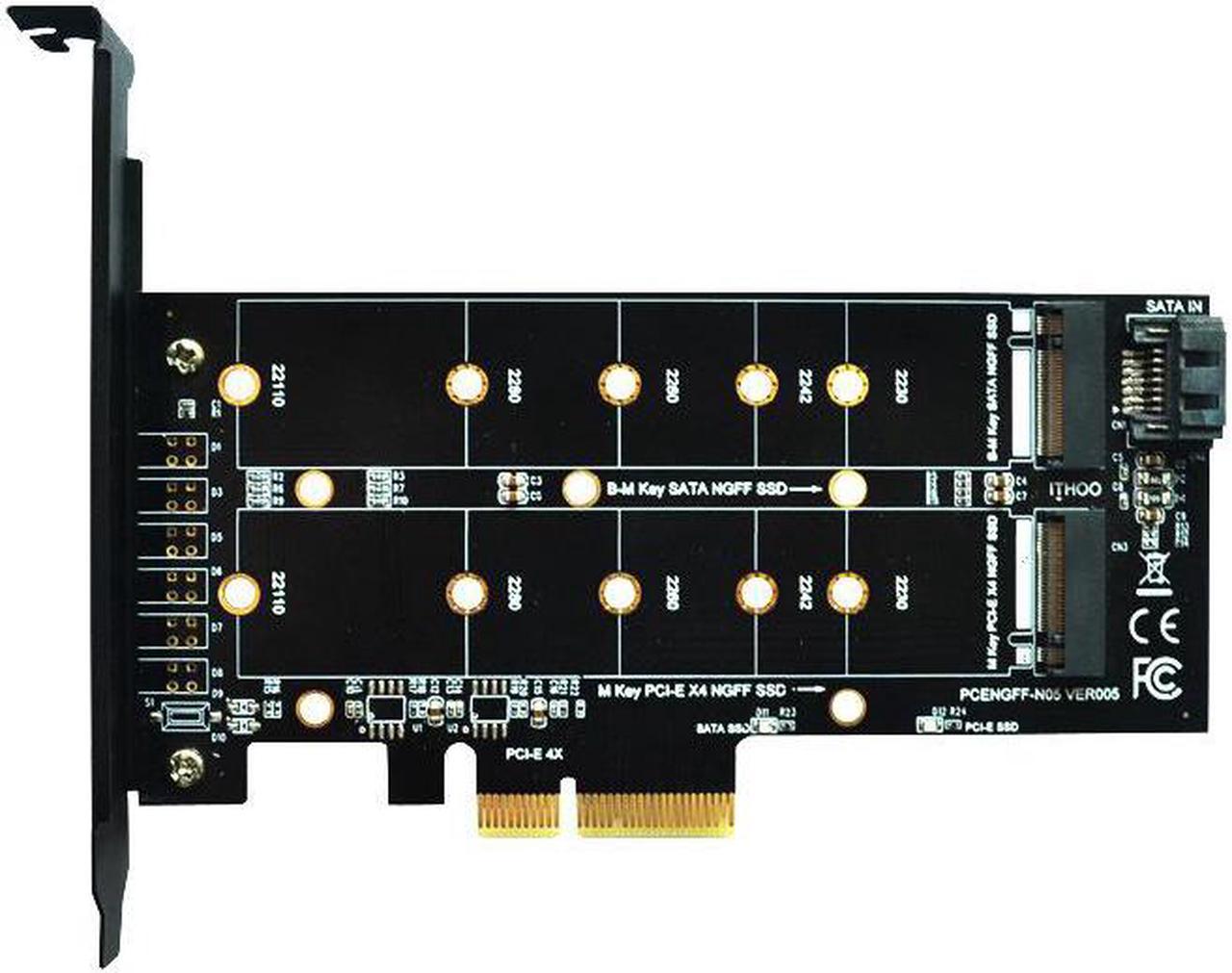 PCIE to M2 Adapter M2 SSD NVME M Key M.2 NGFF B Key SATA Port to PCI Express 3.0 x4 Raiser Card Suppor 2280 2260 2242 2230 22110