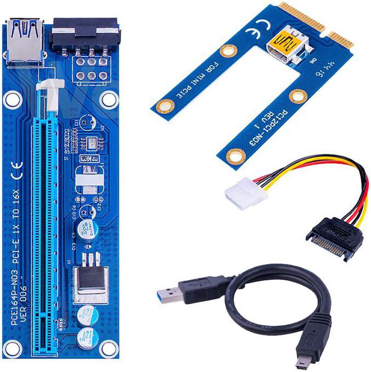 Mini PCI Express PIC-E Riser Card 1x to 16x USB 3.0 Data Cable SATA to 4Pin IDE Power Supply for BTC Miner Machine Mining