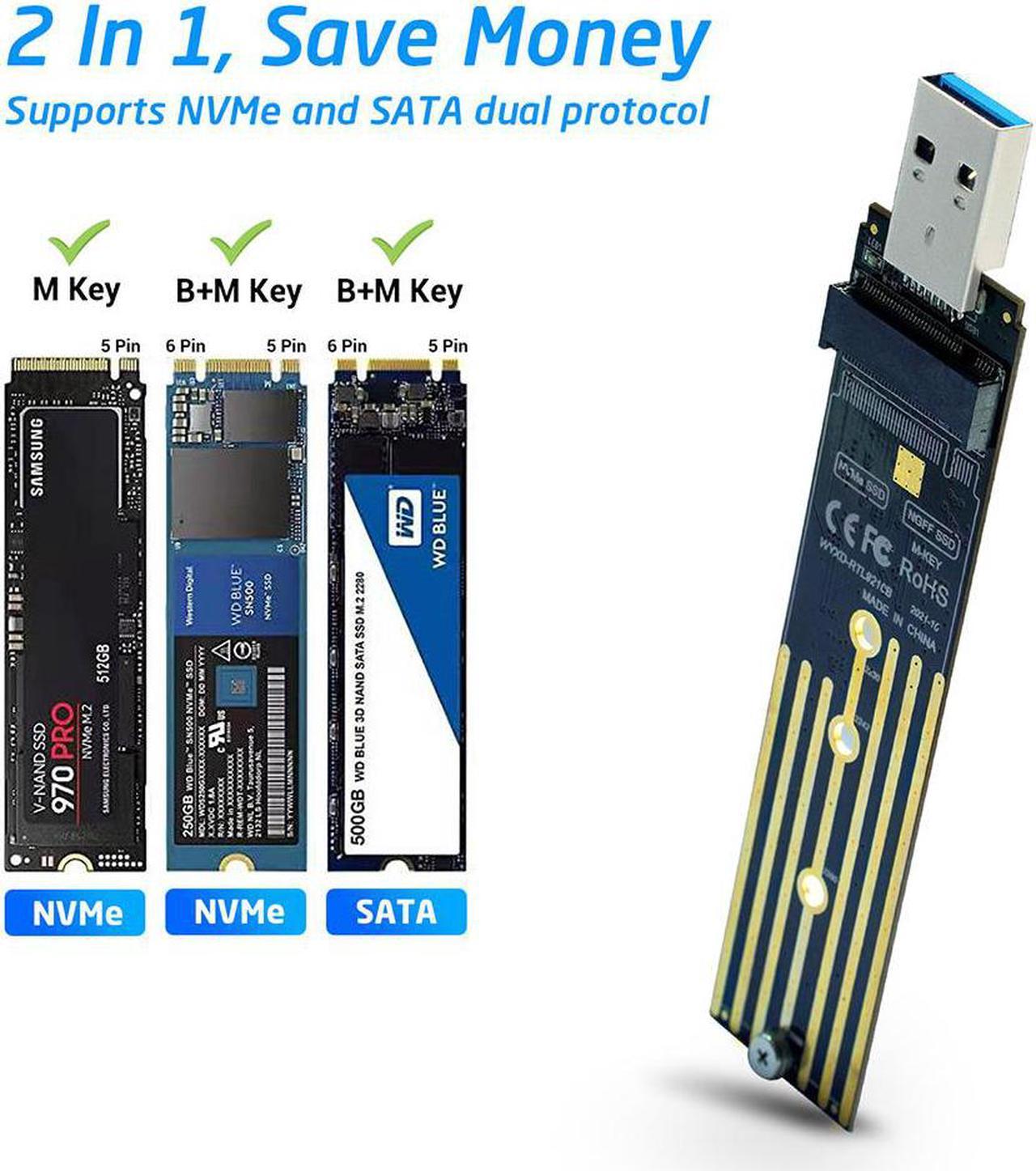 M.2 to USB Adapter Dual Protocol SSD Board M.2 NVME PCIe NGFF SATA M2 Card Support 2230 2242 2260 2280 NVME/SATA M2 SSD RTL9210B